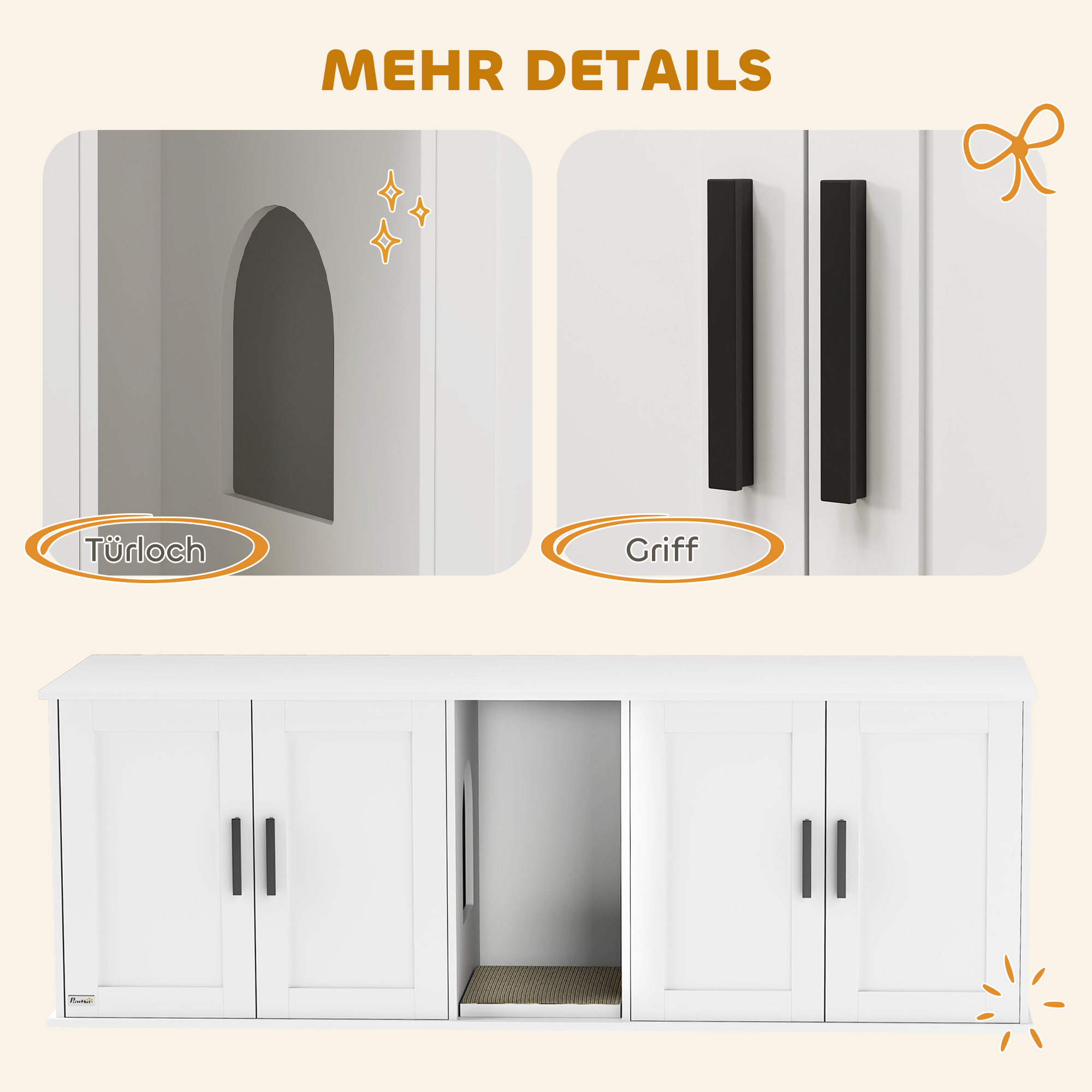 Katzenklo-Schrank Katzenhaus mit Tür Trennwand Katzentoilette für große Katzen 145 x 49 x 51 cm Weiß