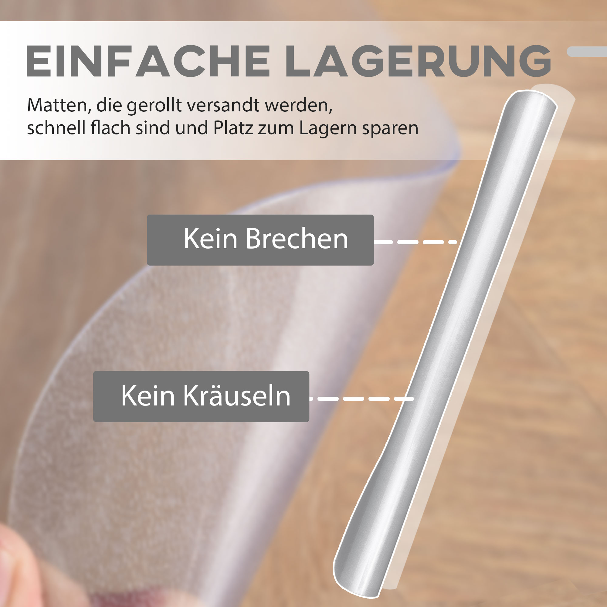 Bodenschutzmatte, rutschfest, 1,5mm dick, 90x120cm, Transparent