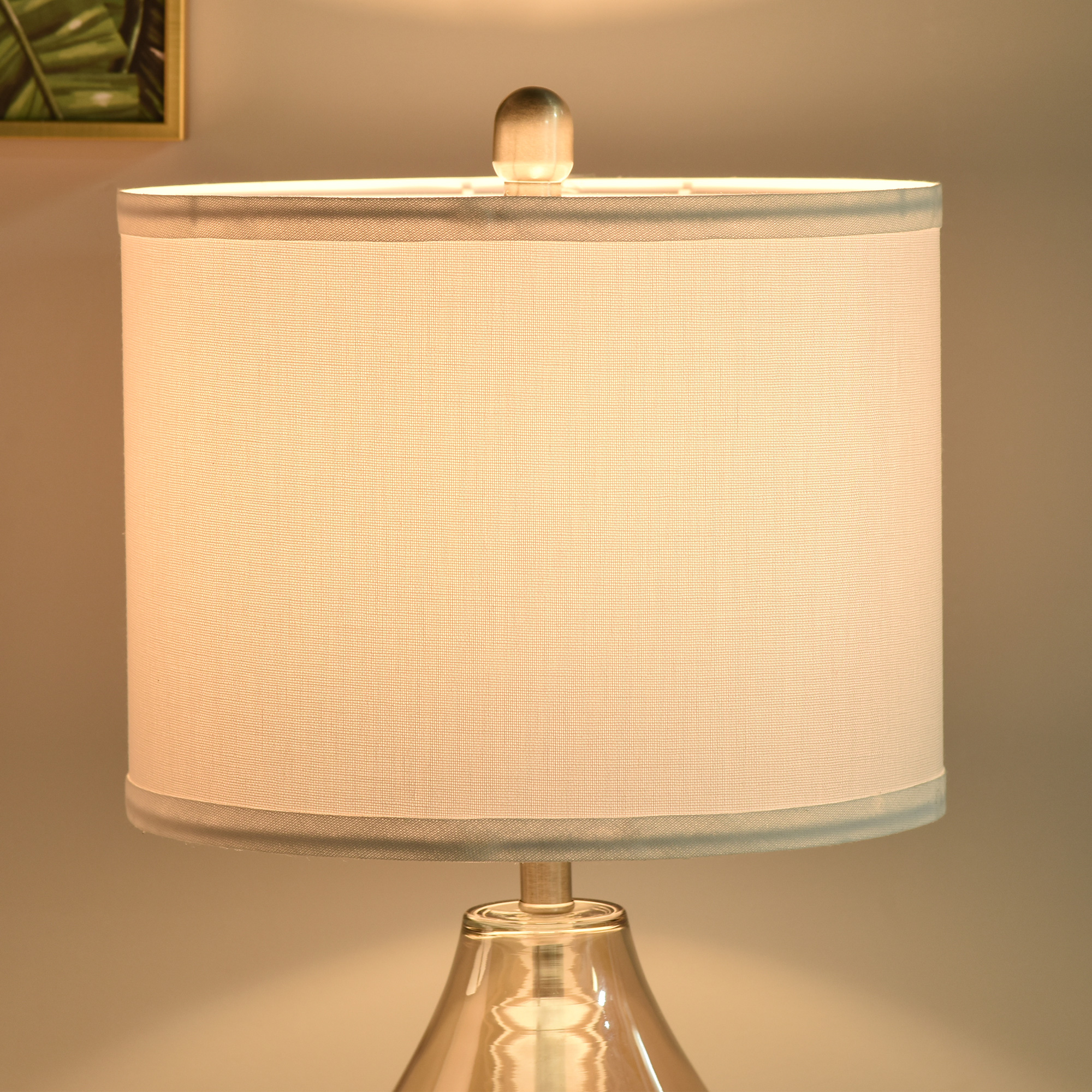 2-Set Tischlampen Tischleuchten E27-Fassung Nachttischlampe 40 W Glas Leinen Metall Bernstein Ø30 x 56H cm