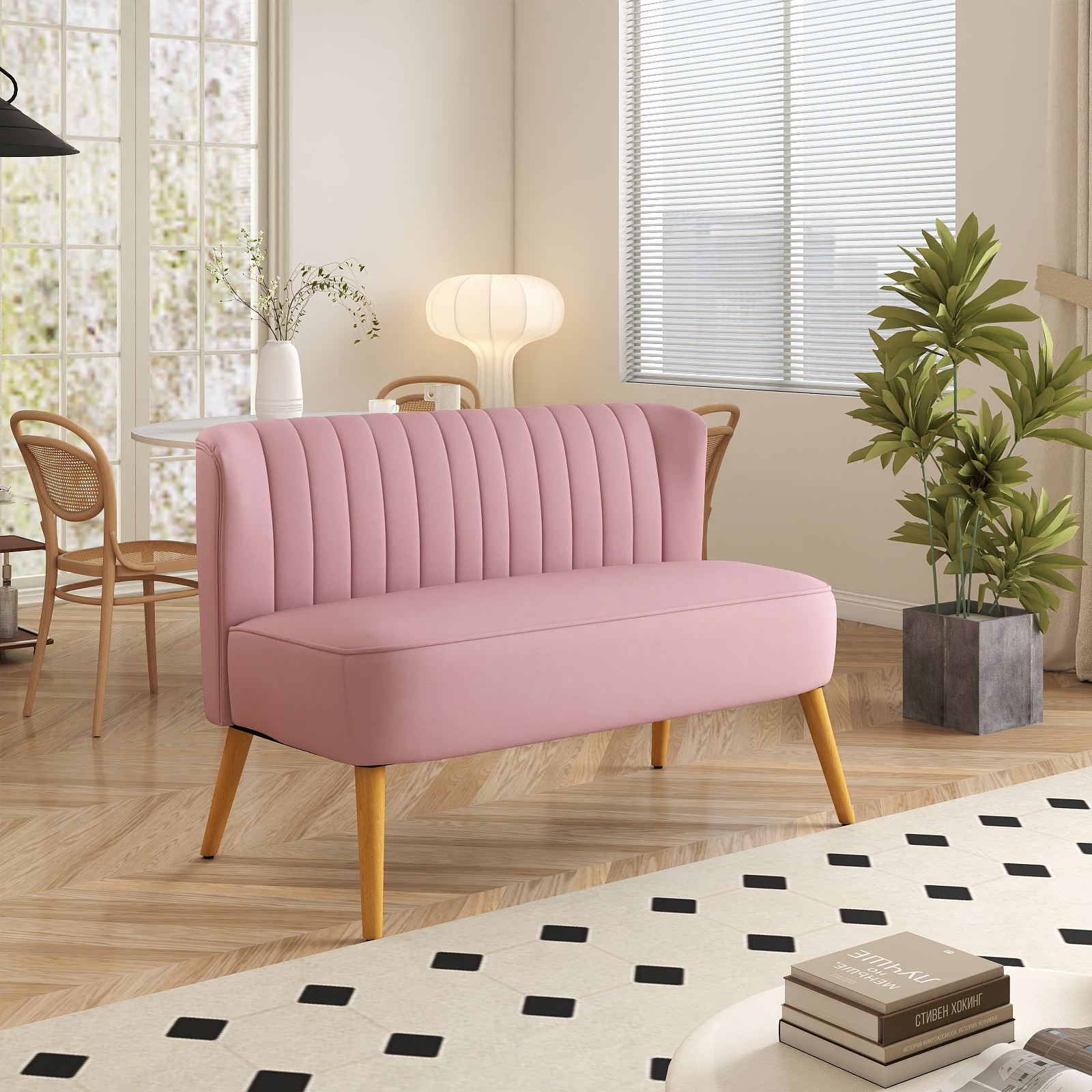 2-Sitzer Stoffsofa Polstersofa Doppelsofa Sitzmöbel Loungesofa Holz Samtartiges Polyster Schaumstoff Rosa 117 x 56,5 x 77 cm