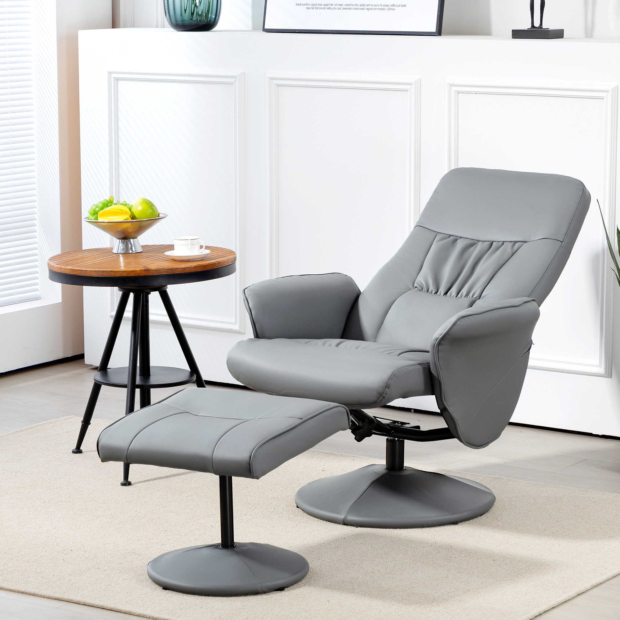 2-teiliges Sessel-Set Sessel mit Fußhocker Relaxsessel mit Fußhocker, höhenverstellbar, neigbare Rückenlehne, Hellgrau