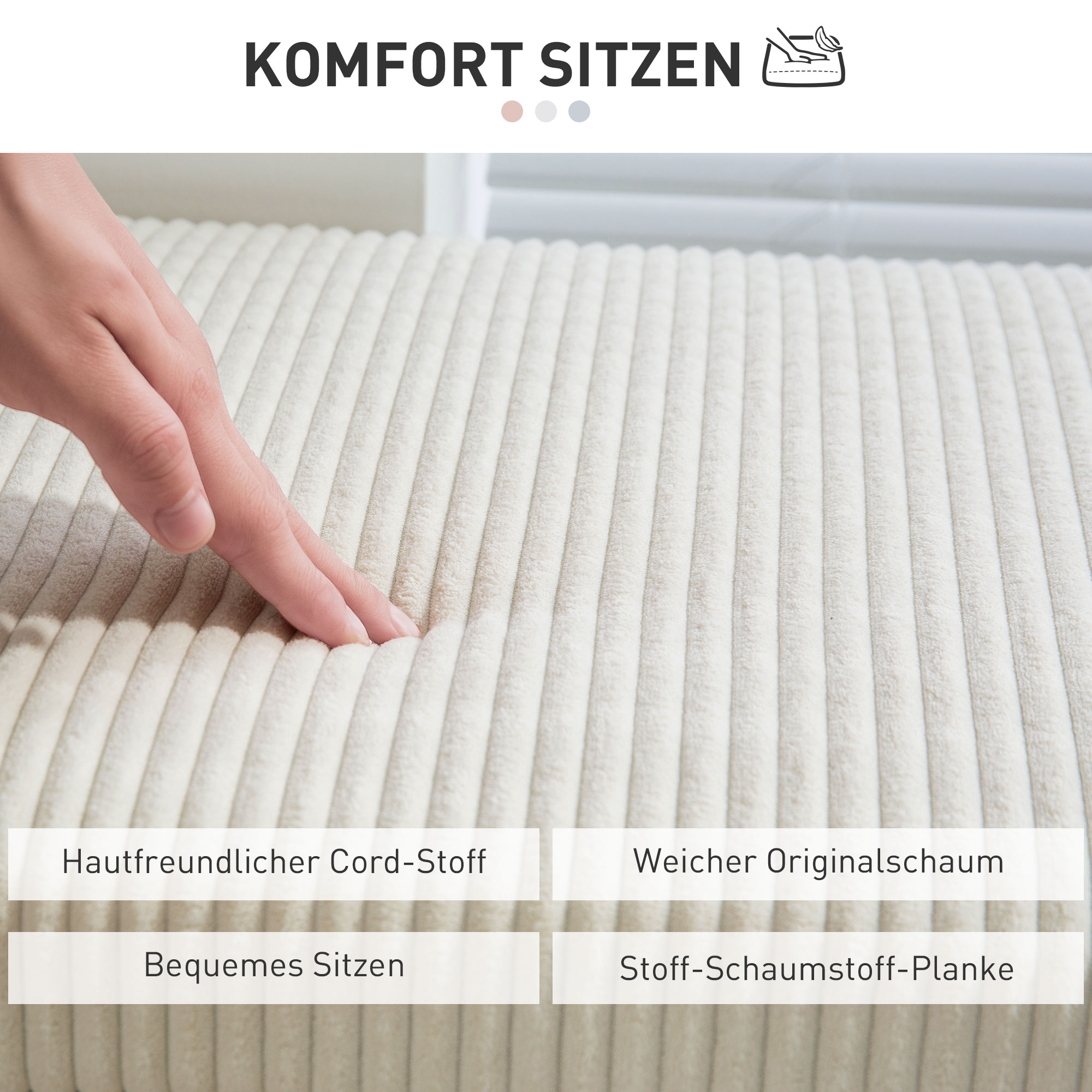 Sitzbank mit Stauraum, Aufbewahrungsbank, Cord-Design, Stahlrahmen, Beige