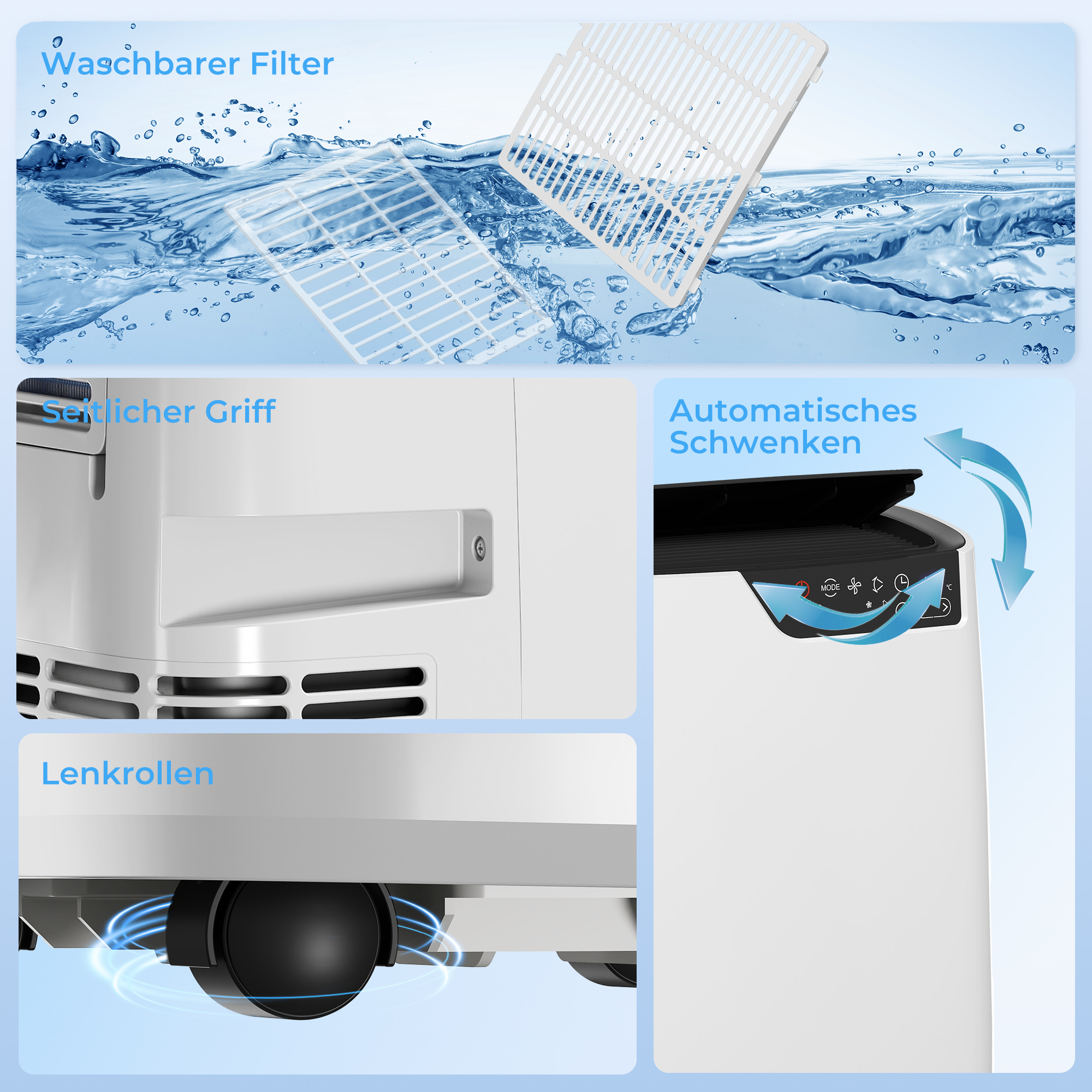 Tragbare Klimaanlage 12000 BTU, Klimagerät mit Kühl-, Entfeuchtungs-, Ventilator- , Schlafmodus, WiFi Sprachsteuerung