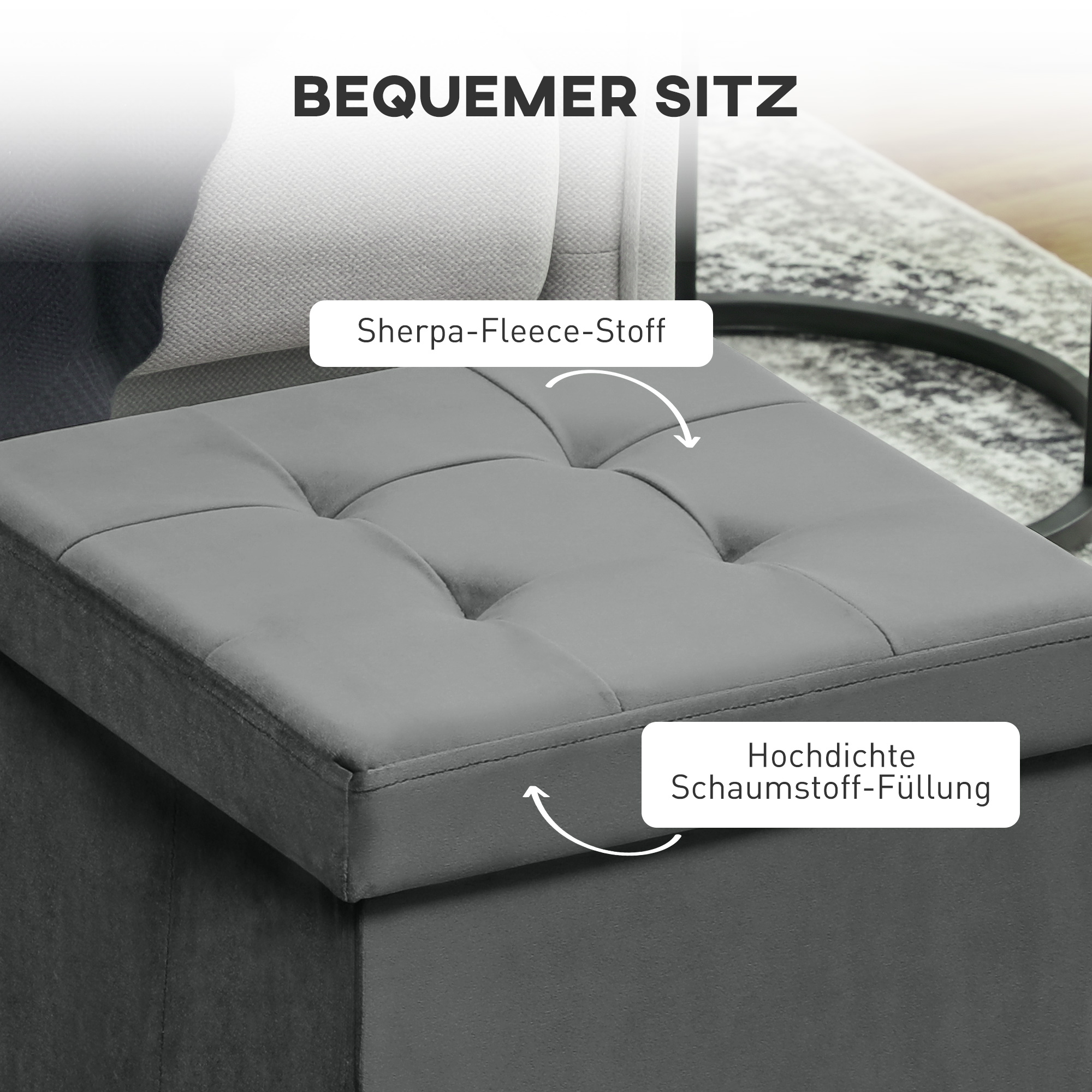 Klappbarer Sitzhocker mit Stauraum, Aufbewahrungsbox, Schaumstoff, MDF, Grau