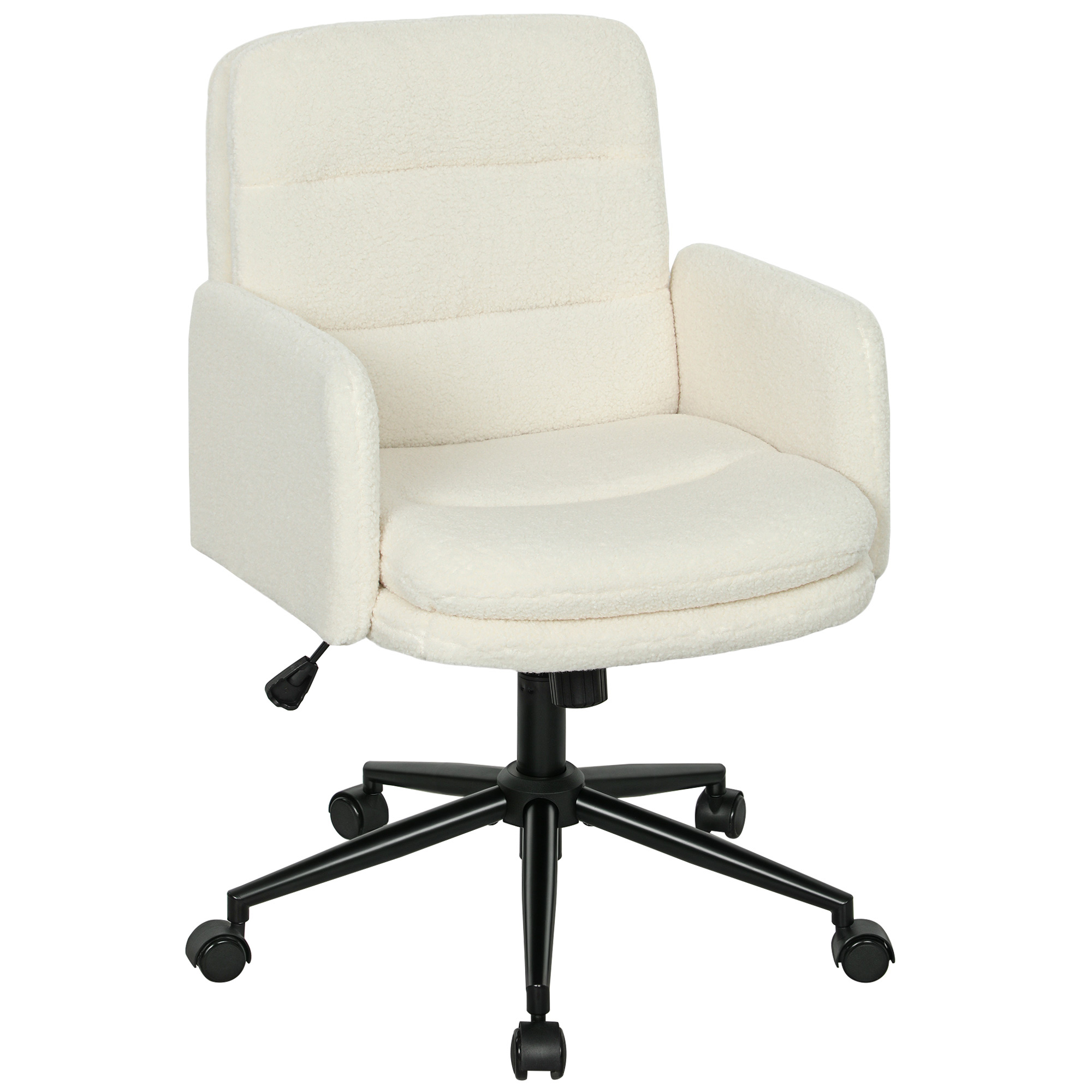 fahrbarer Bürostuhl mit Stoffbezug, Armlehne, 5 Räder, drehbar, Cremeweiß