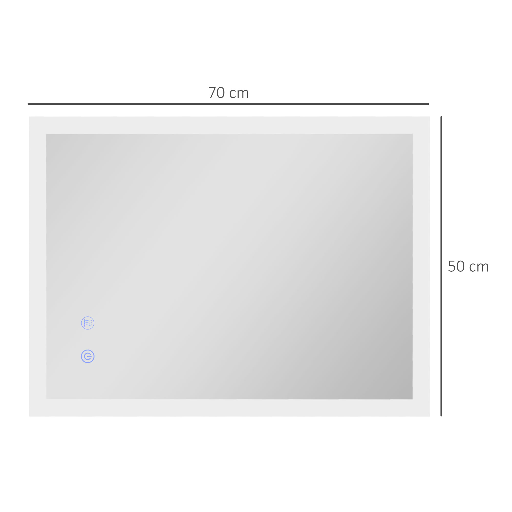 LED Badezimmerspiegel, Hintergrundbeleuchtung, Touch-Funktion, Memory-Funktion, kein Beschlagen, 70 x 50 cm