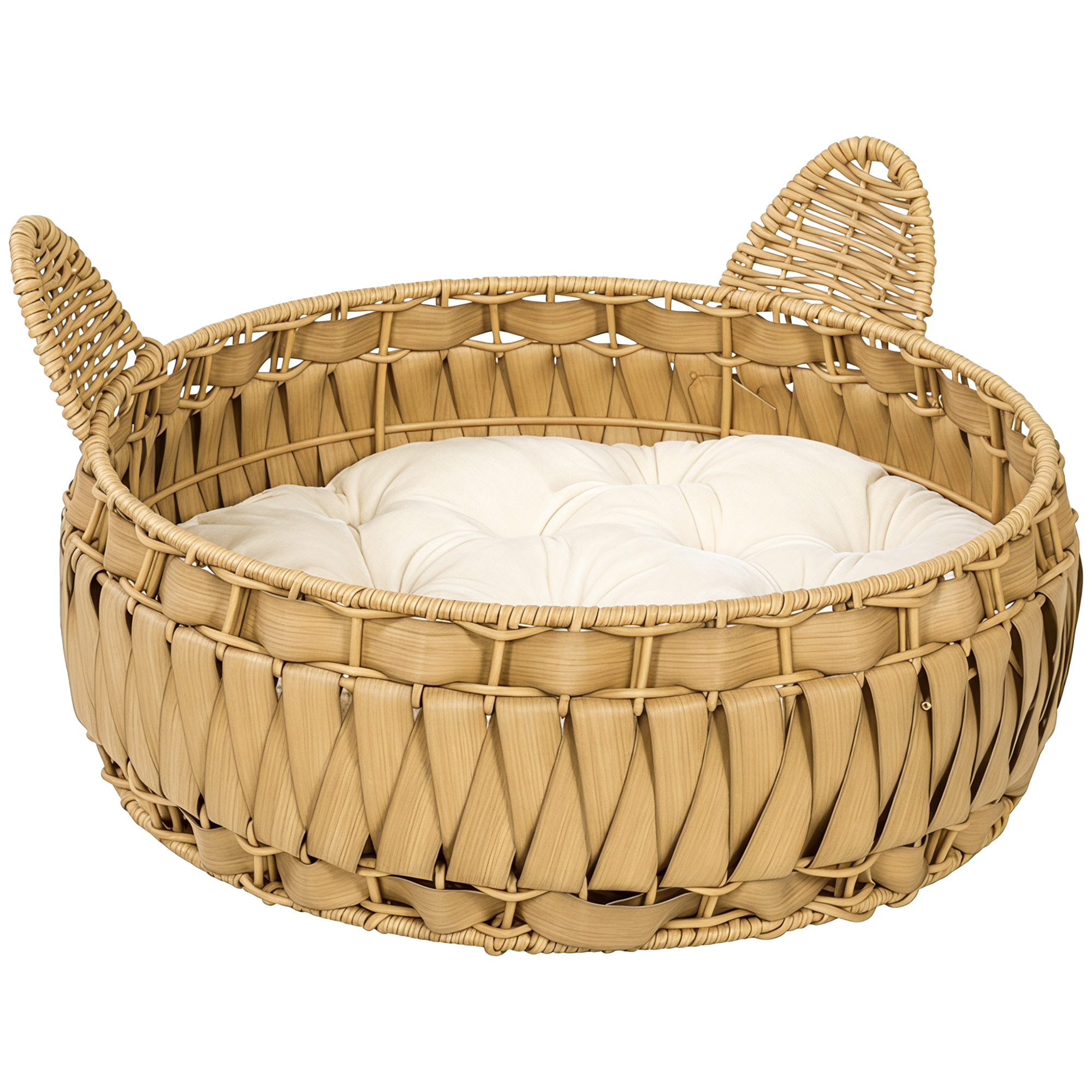 Katzenbett Rattan Katzenhöhle mit abnehmbares Kissen, Katzenkorb für Katzen bis 10 kg, 50 x 50 x 25 cm, Hellbraun