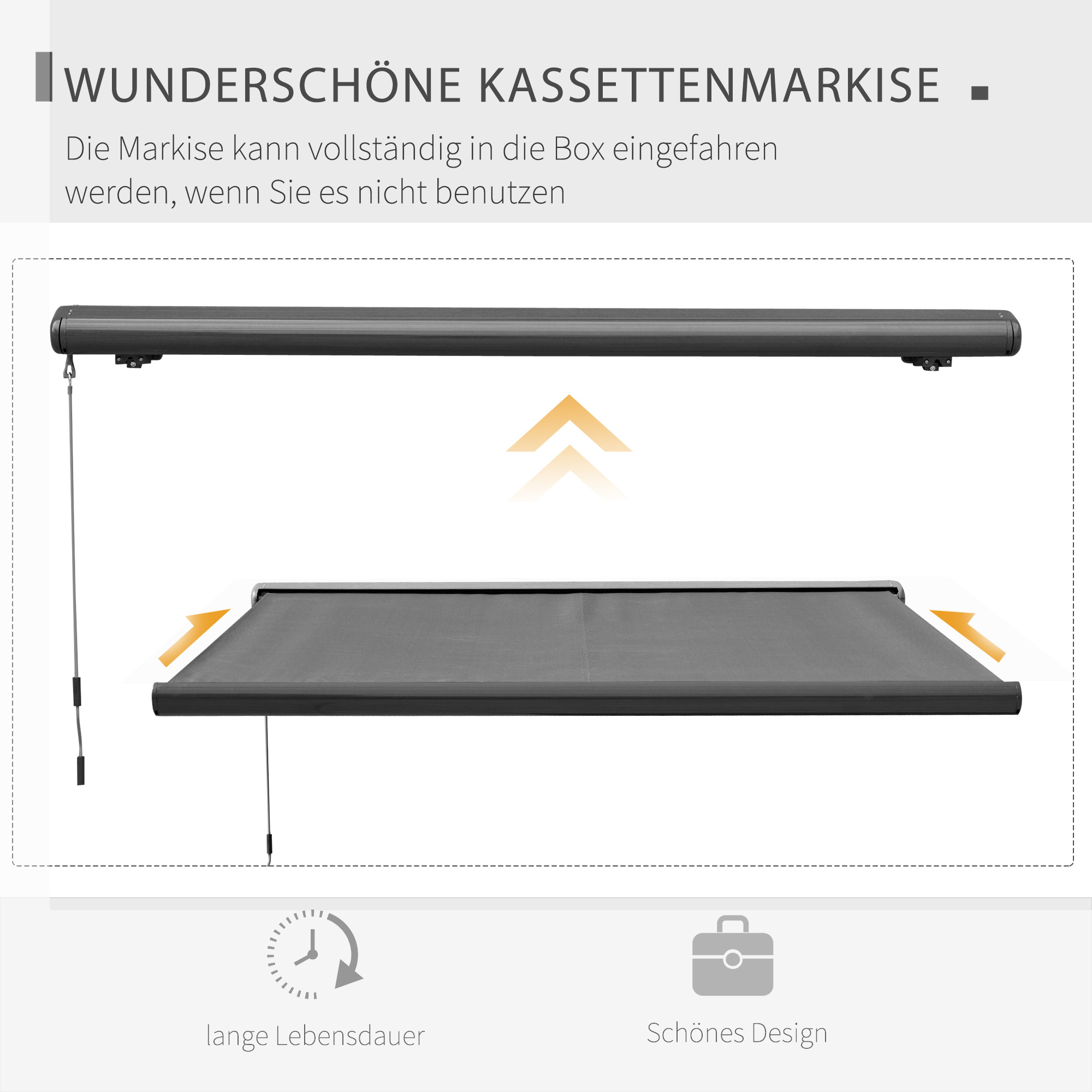 Elektromarkise, mit Fernsteuerung, inkl, Bausatz für Montage, Metallrahmen, dunkelgrau, 3 x 2,5 m