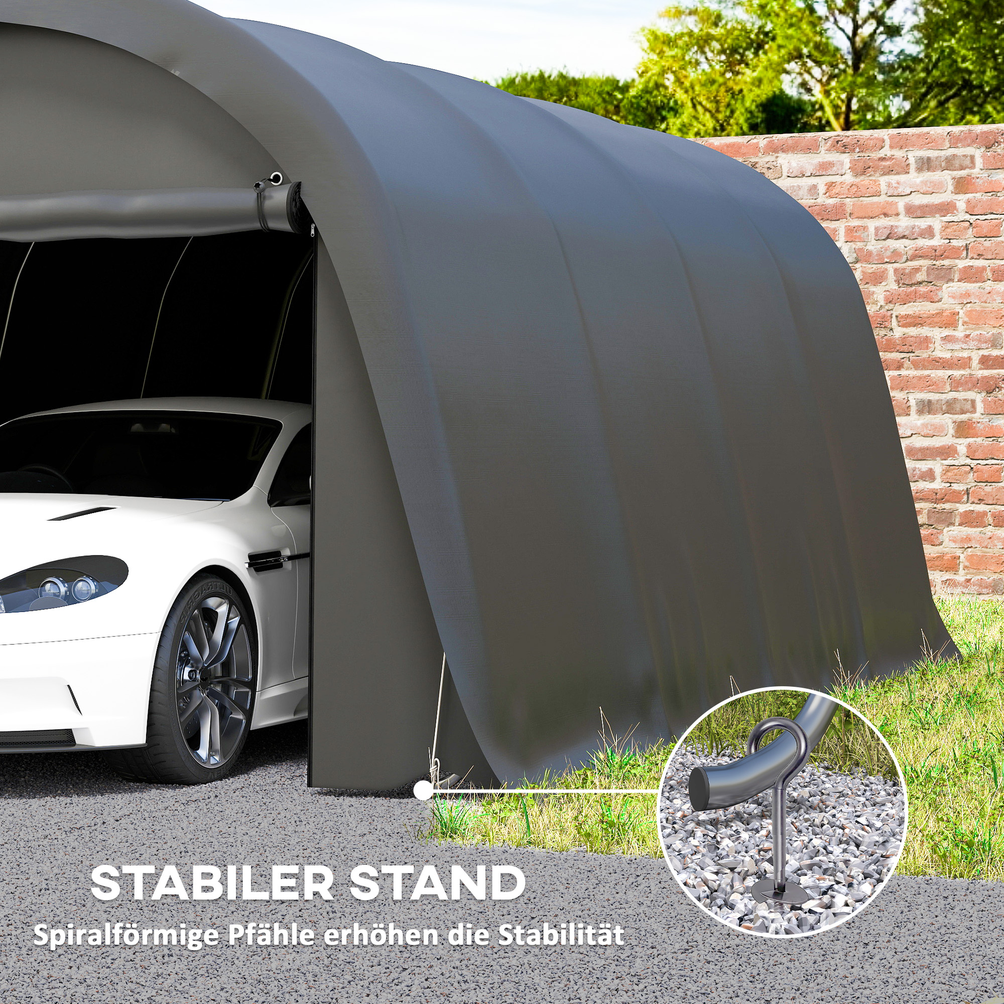 Carport Zeltgarage 3x6m Winterfest wasserdichtes Lagerzelt mit abnehmbaren Seitenwänden großer Rolltor, UPF50+