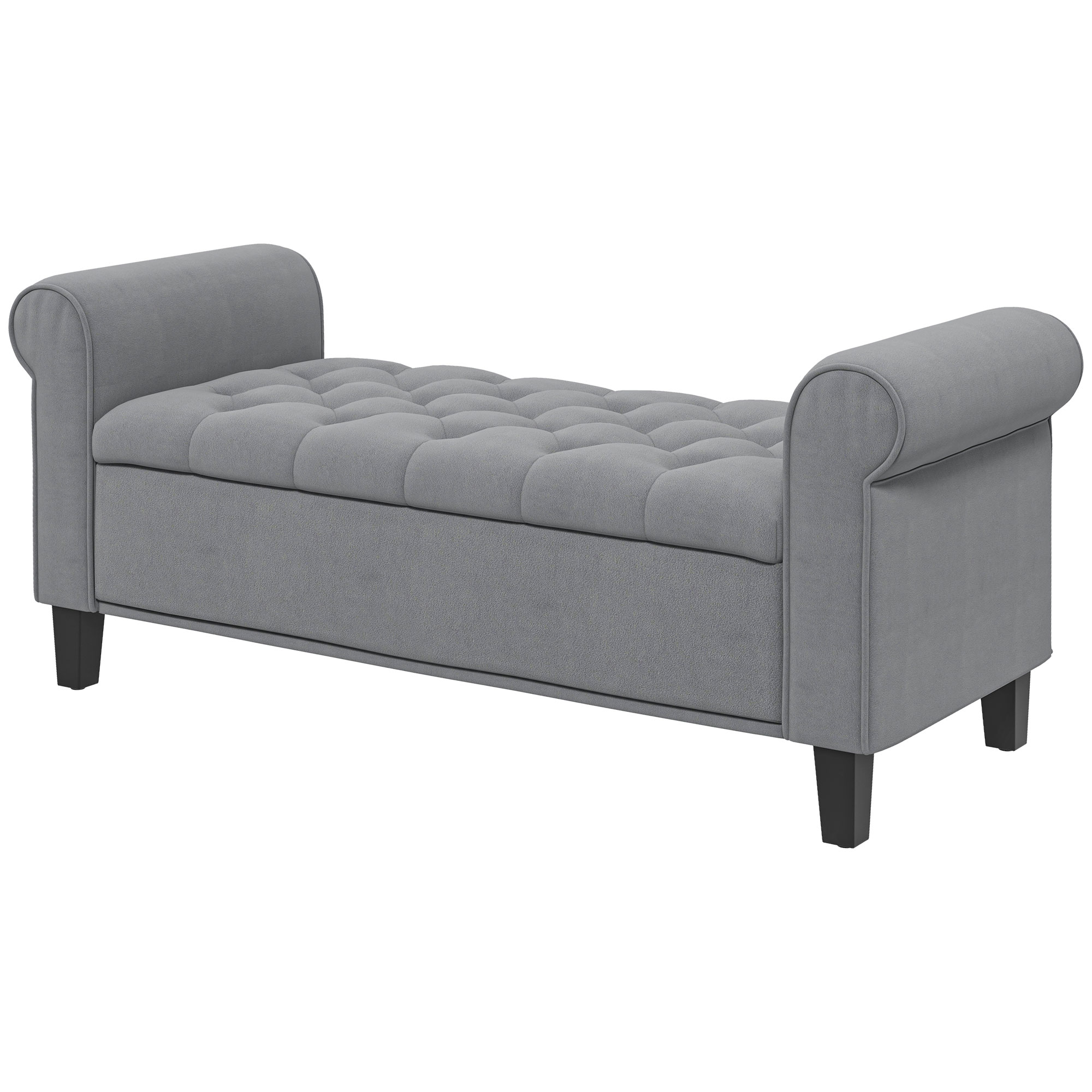 Sitzbank Polsterbank Bettbank, Knopfheftung, Samtoptik, 126 cm x 48,5 cm x 57 cm, Grau