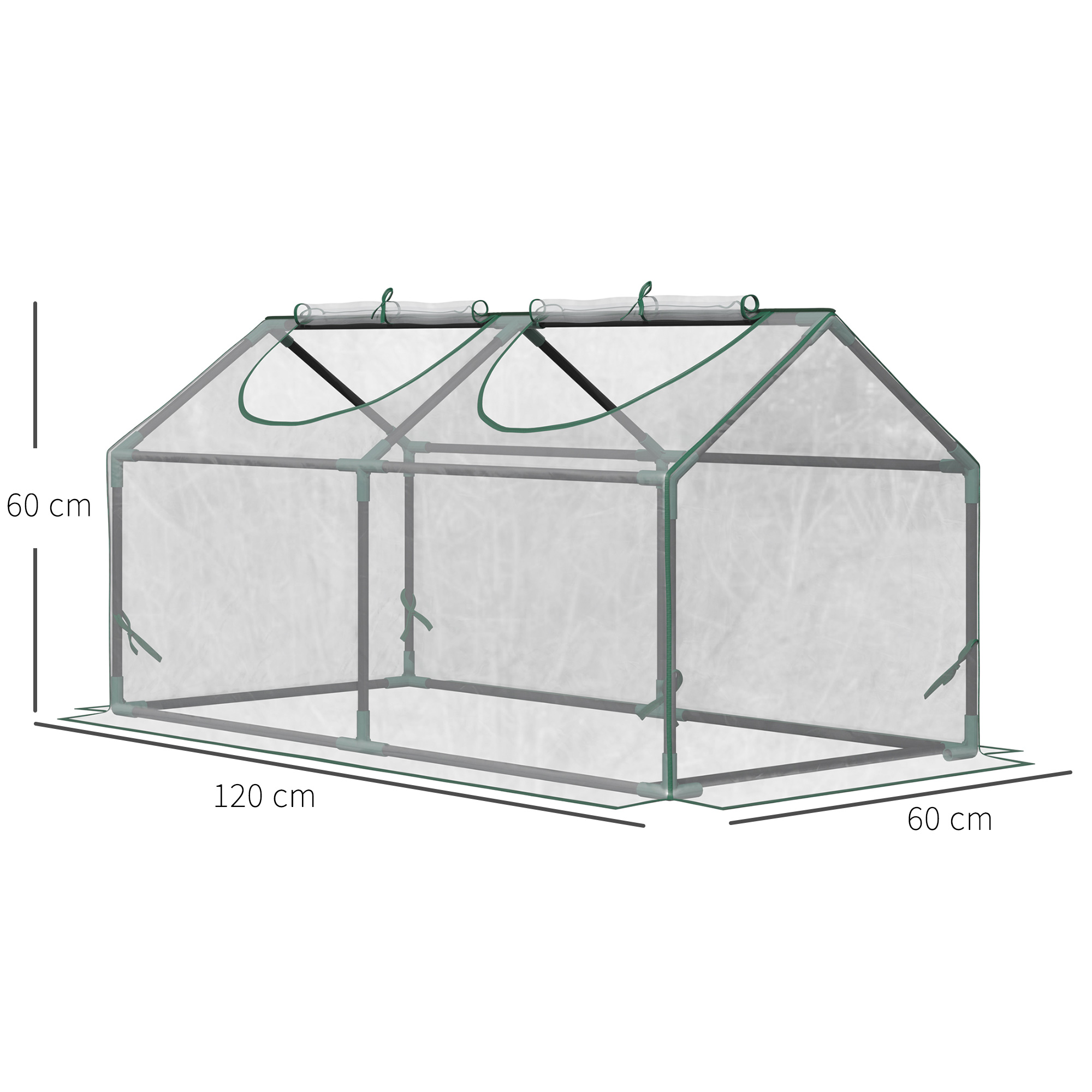 Gewächshaus mit Fernster, PE-Gitterfolie, Foliengewächshaus aus Stahl, Treibhaus für Balkon, Garten, Tomatenhaus 120x60x60cm, Tomatengewächshaus für Gemüse, Blumen, Pflanzen, Transparent