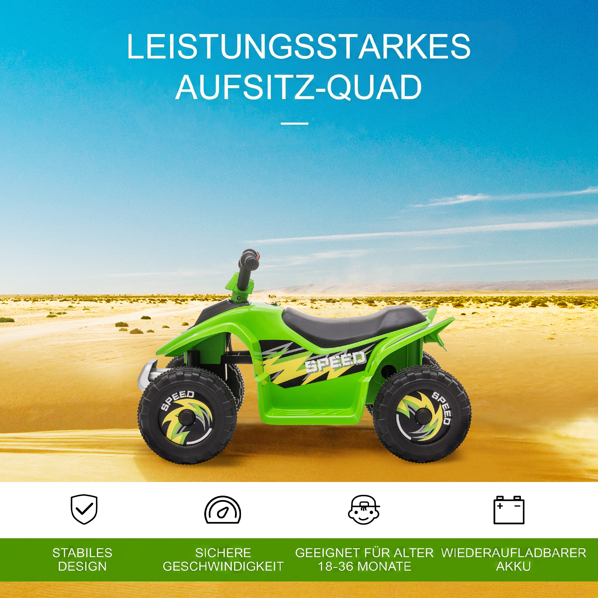 Kinder Quad Elektro 6V Kinderquad mit Vorwärts-, Rückwärtsfunktion für Kinder 1,5-3 Jahre bis 20 kg Grün