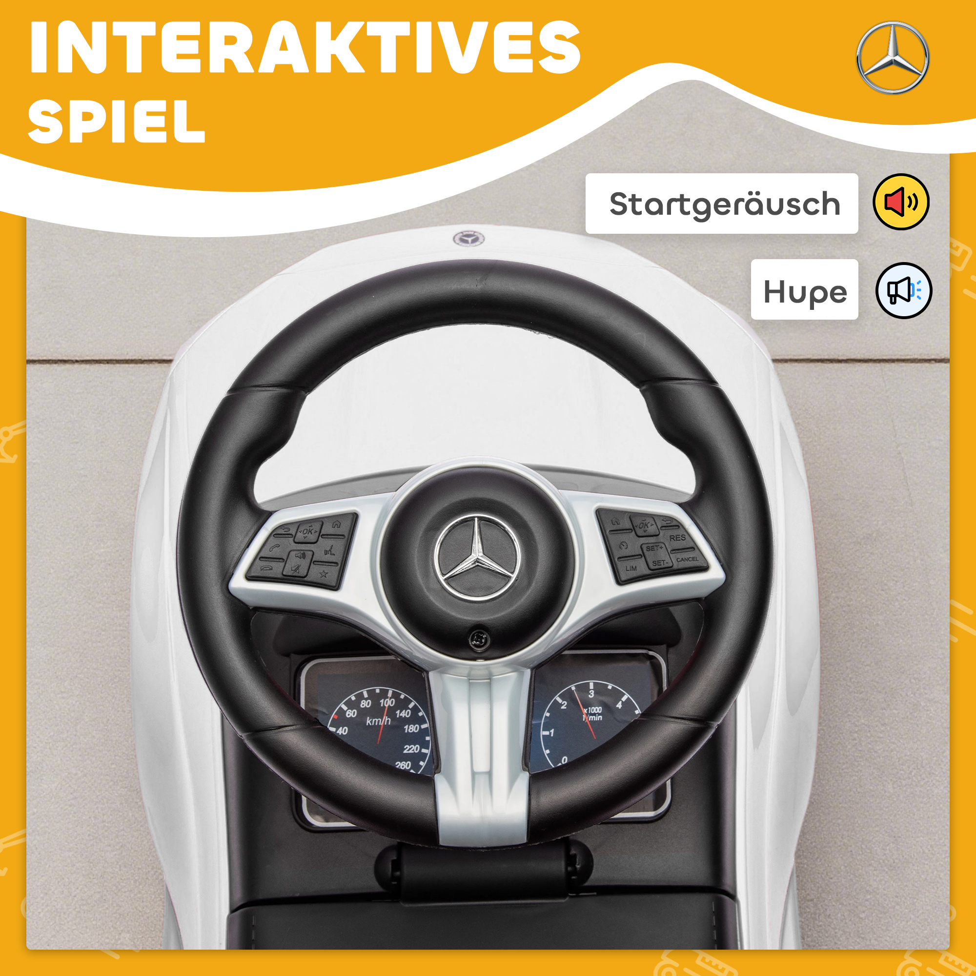 Mercedes-Benz C-Class Rutschauto mit Hupe, Motorgeräuschen, Stauraum, für Kinder 18-36 Monate, Weiß