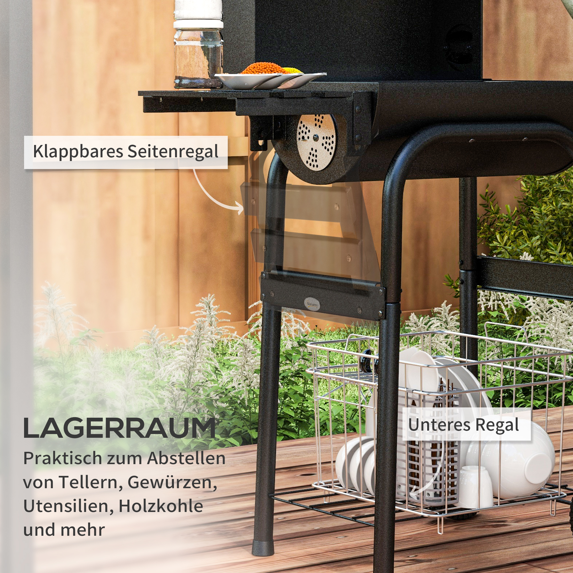 Holzkohlegrill Smoker BBQ-Grill, 1 Ablage,inkl, Thermometer, 83 x 46,5 x 115 cm, Schwarz