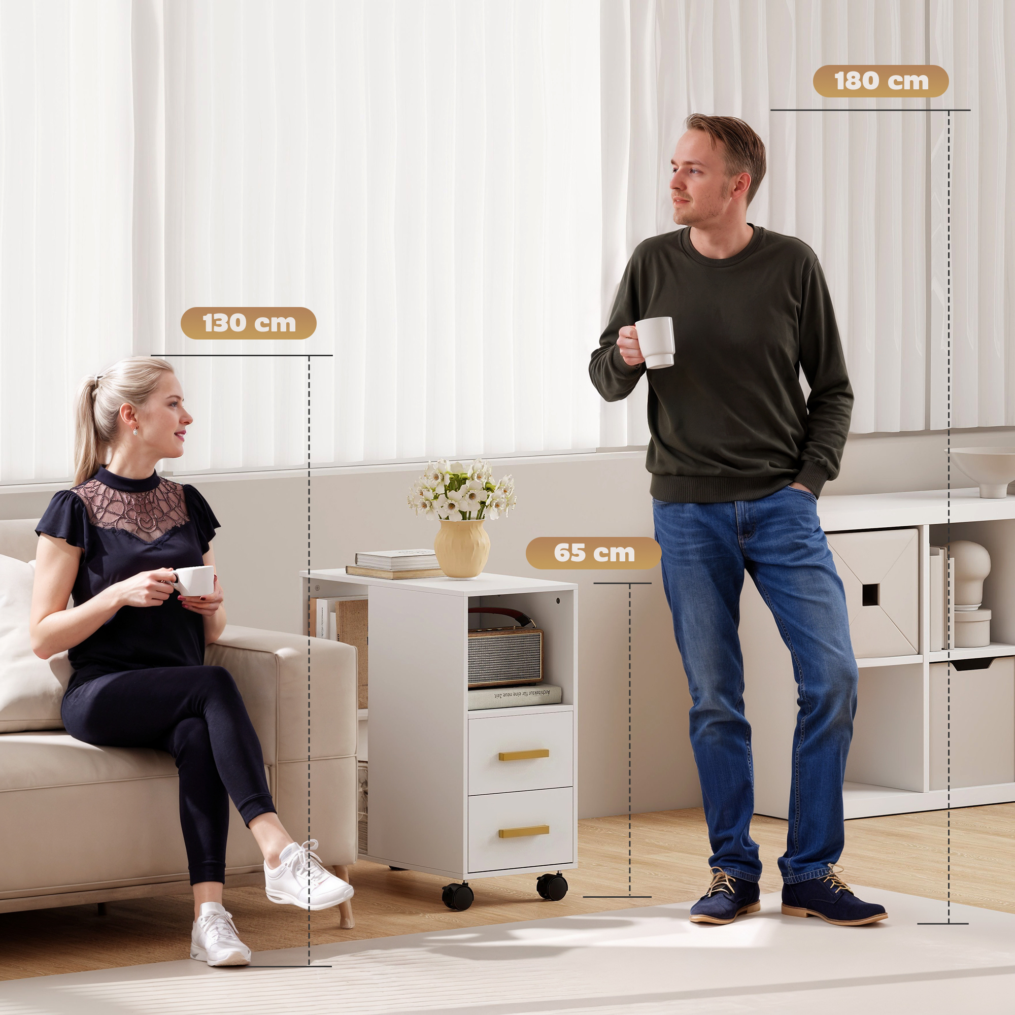 Druckerständer Druckertisch mit Verstellbar Ablage, Rollen für Fax Scanner 60 x 30 x 65 cm Weiß