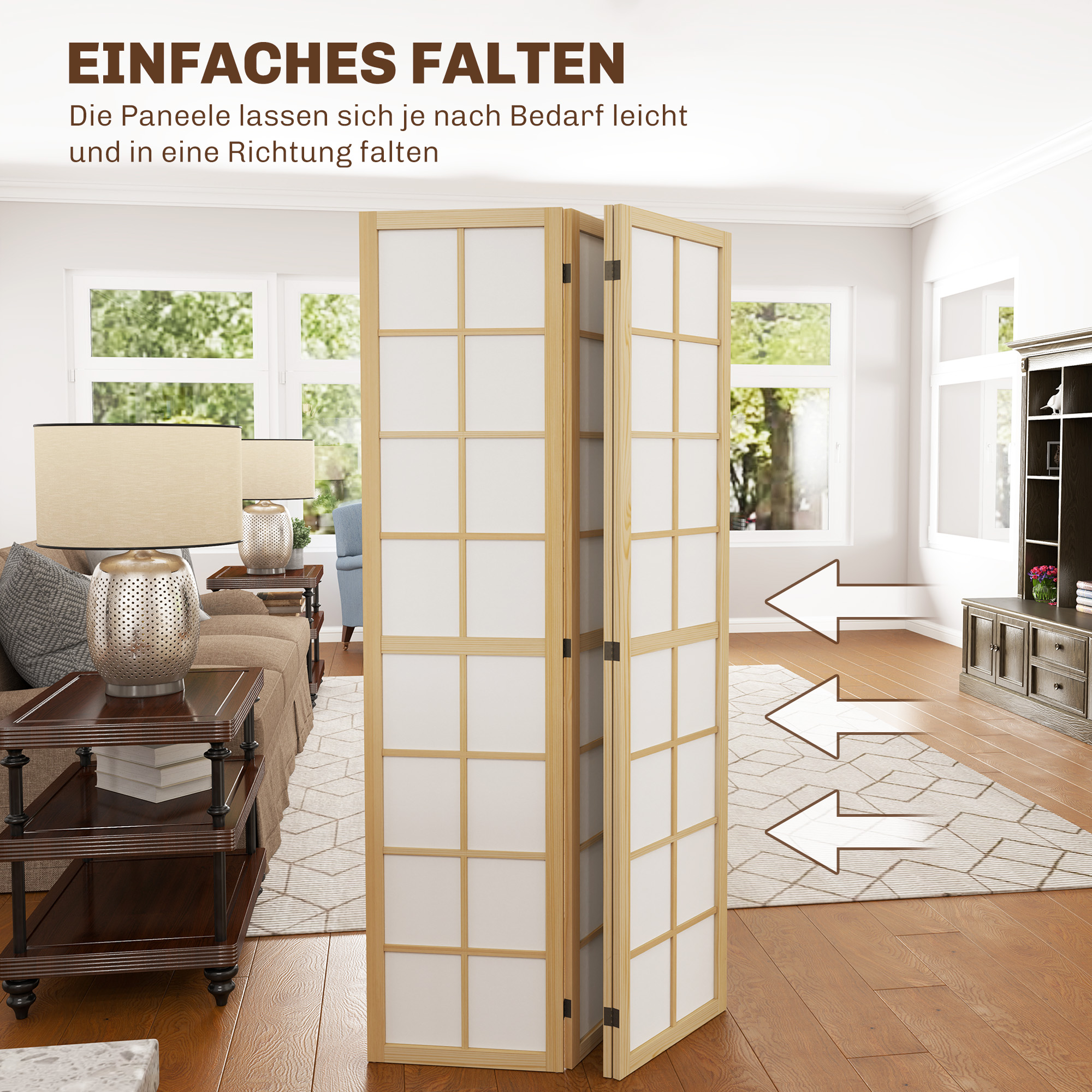 Faltbarer Raumtrenner, freistehender Sichtschutz für Wohnzimmer, Schlafzimmer, Büro, 160 x 170 cm