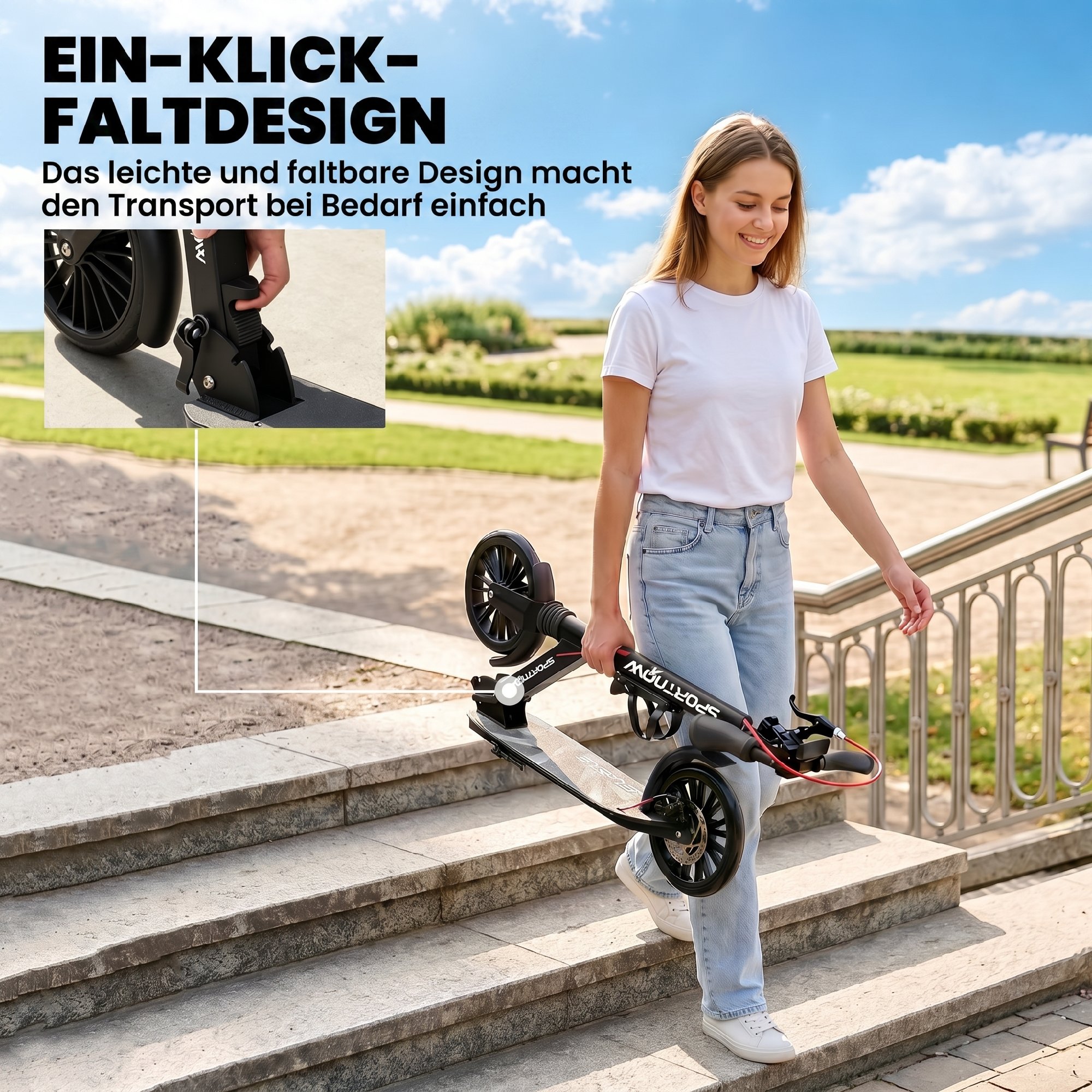 Cityroller aluminium höhenverstellbar & klappbar Scooter mit 200 mm PU-Räder ABEC-7 Kugellager Dual-Bremssystem
