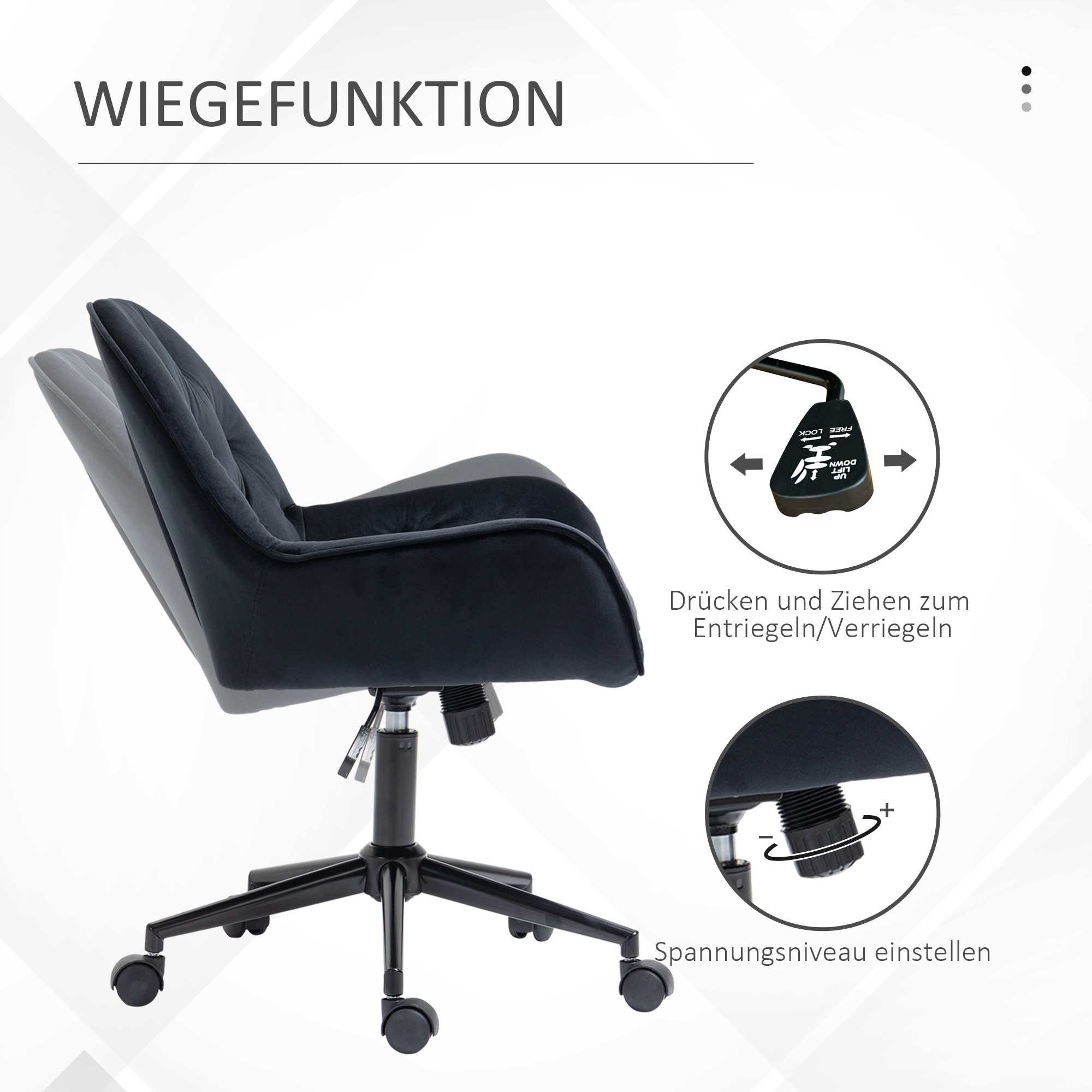 Bürostuhl Drehstuhl Bürosessel höhenverstellbarer Chefsessel Stuhl Schreibtischstuhl Sessel Büro samtartiges Polyester Schwarz 60 x 61 x 81-91 cm
