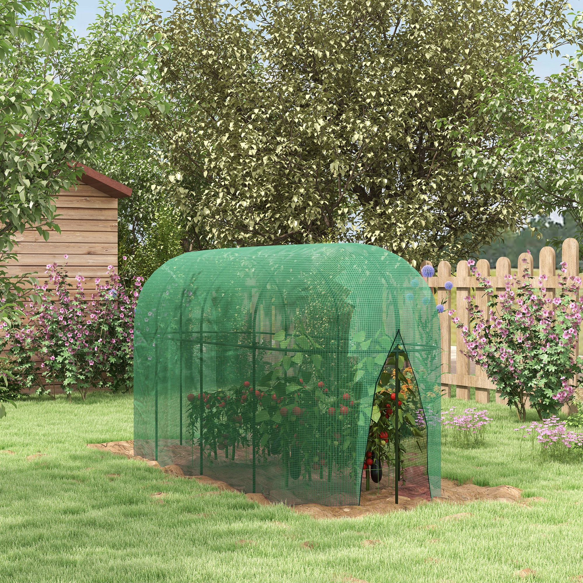 Vogelschutznetz, Metallgestell, Reißverschlusstür, einfacher Auf- und Abbau, 3 x 1 x 1,5 m, Grün