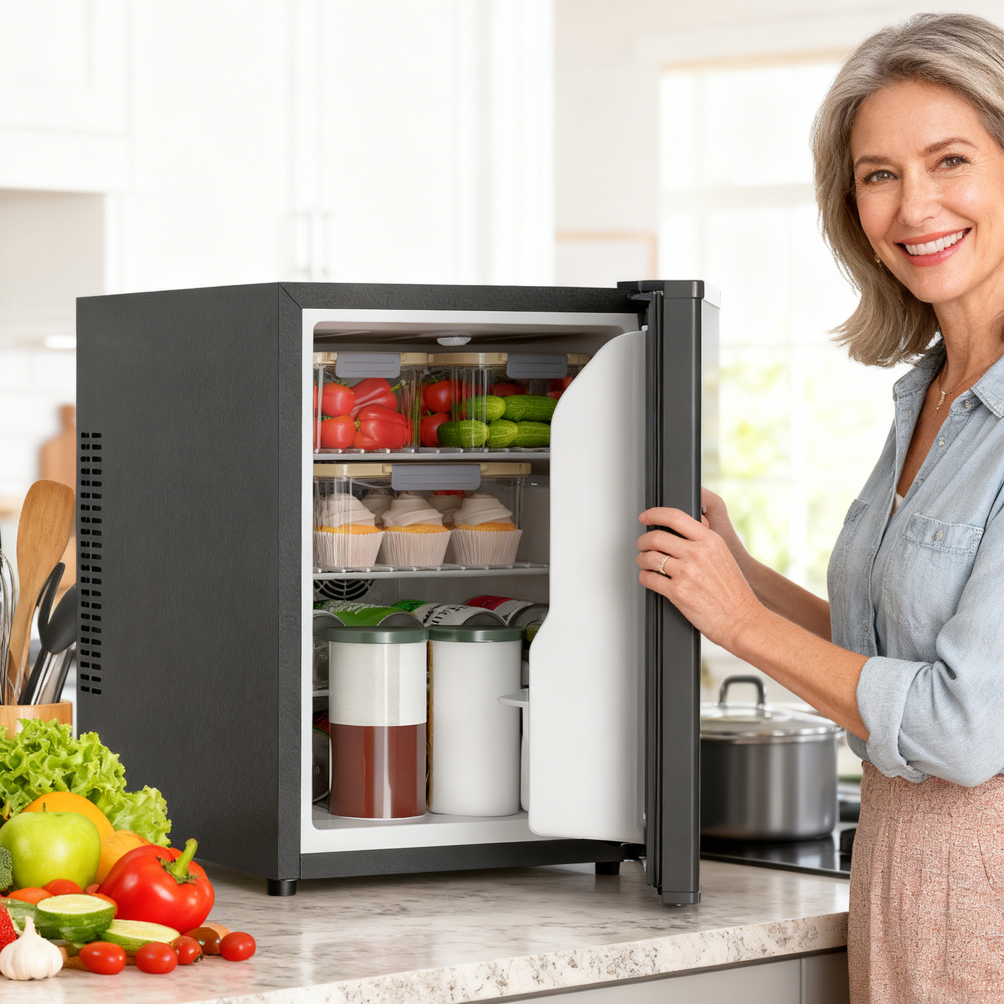 Mini Kühlschrank 44L/46 Dosen Kleiner Kühlschrank mit einstellbarem Thermostat 43 x 51 x 51,3 cm, Schwarz