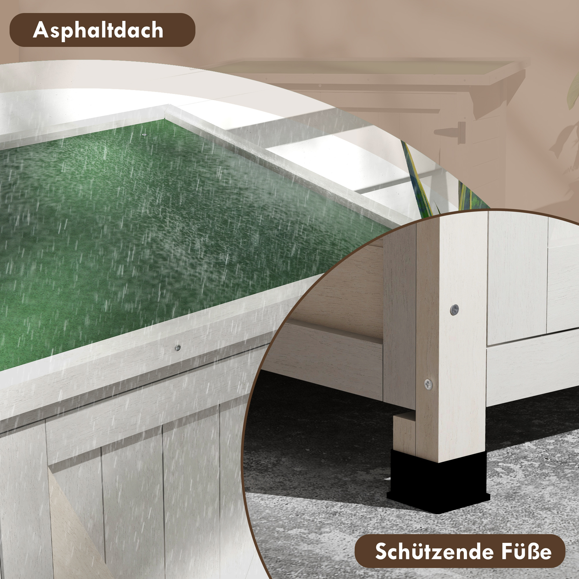 Geräteschrank aus Holz mit 2 Türen, Geräteschuppen mit Asphaltdach, 110 x 55 x 117 cm, Hellgrau