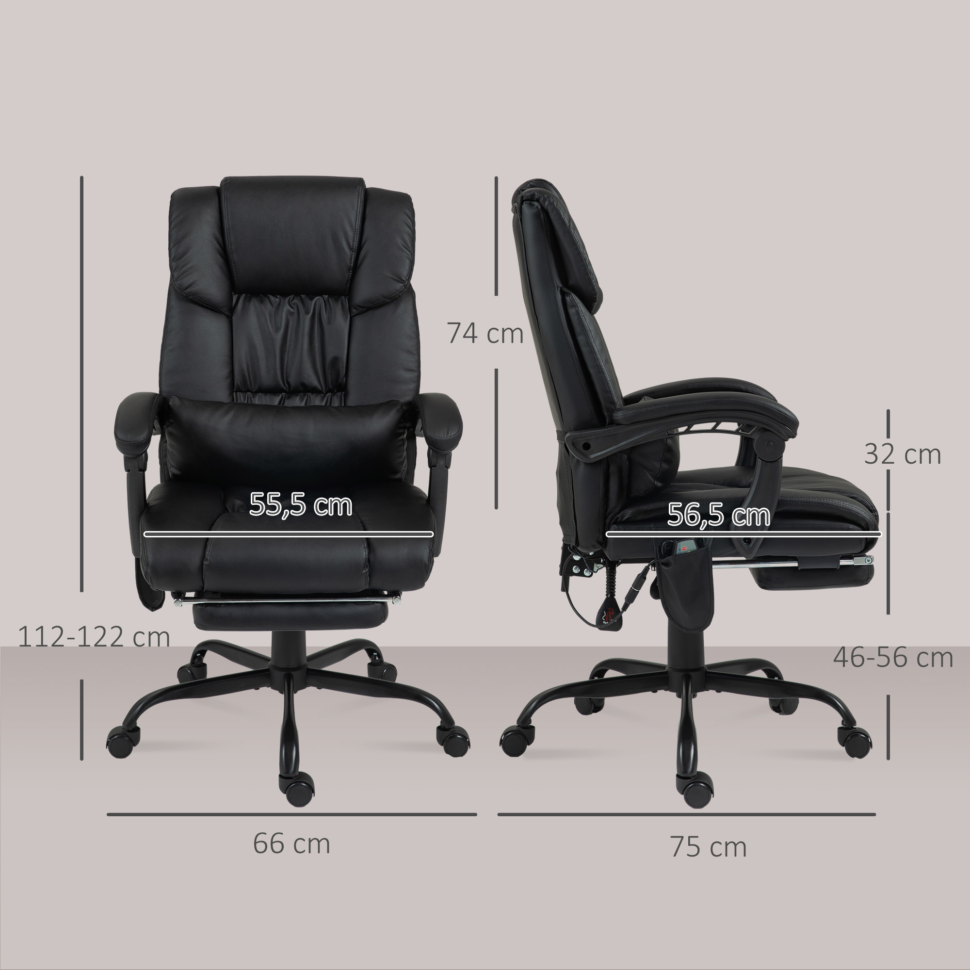 Bürostuhl Ergonomisch mit Massagefunktion Schreibtischstuhl mit Fußstütze, Hoher Rückenlehne, Lendenstütze Schwarz