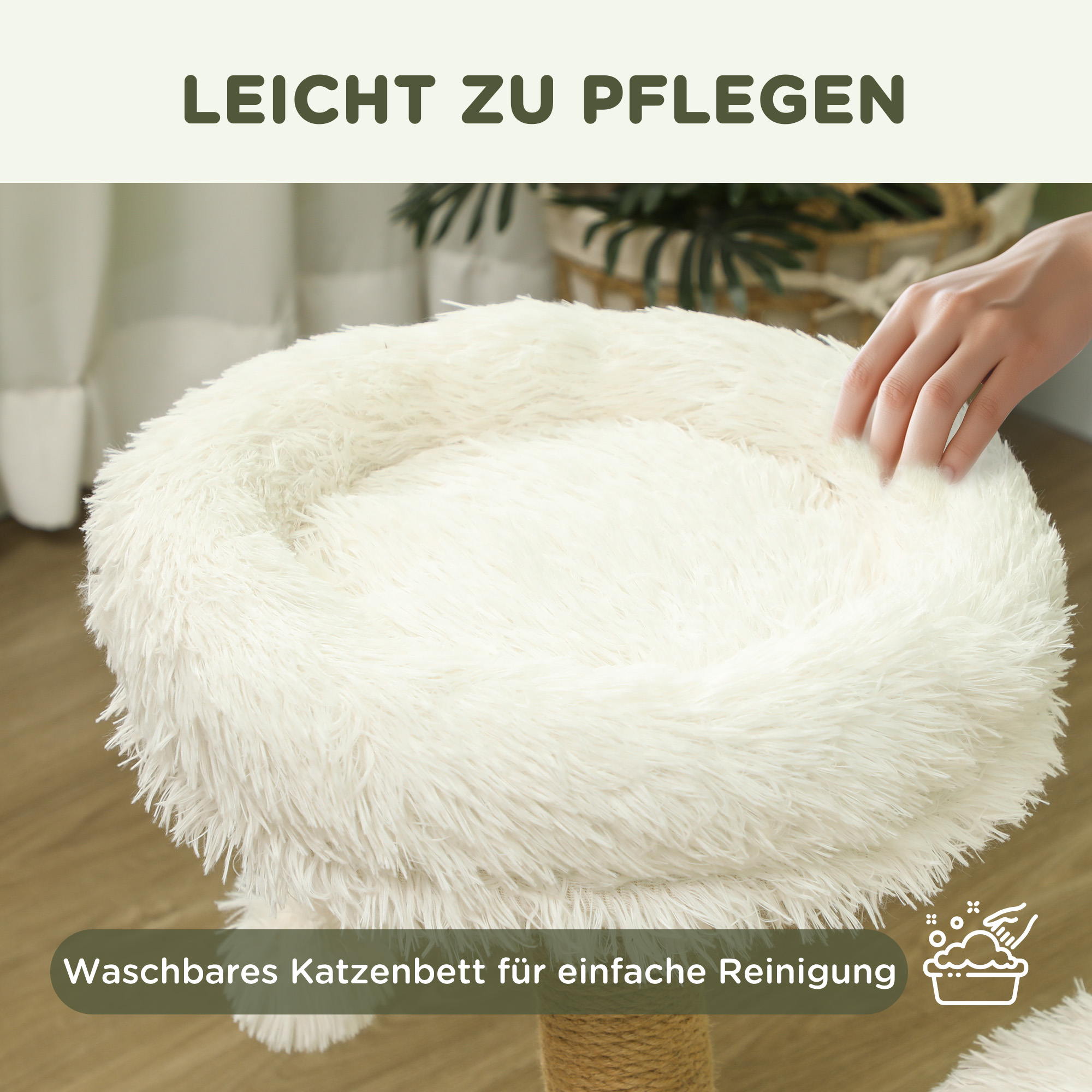 Katzenbaum, 61,5 cm, mit Katzenbett, Kratzpfosten, Sprungplattform, Spielzeugball, für Katzen bis zu 5 kg, Weiß