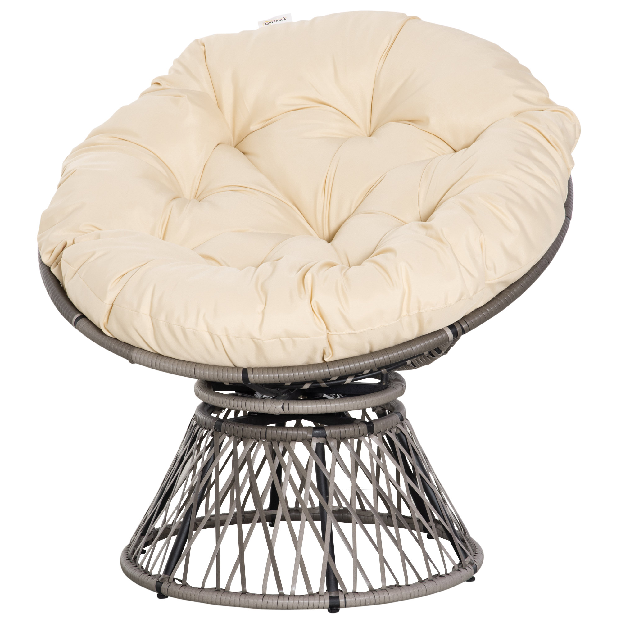 Papasansessel, Korbsessel, Sitzkissen, Kunstrattan, drehbar, Metallrahmen, 87 x 97 x 86 cm, Beige
