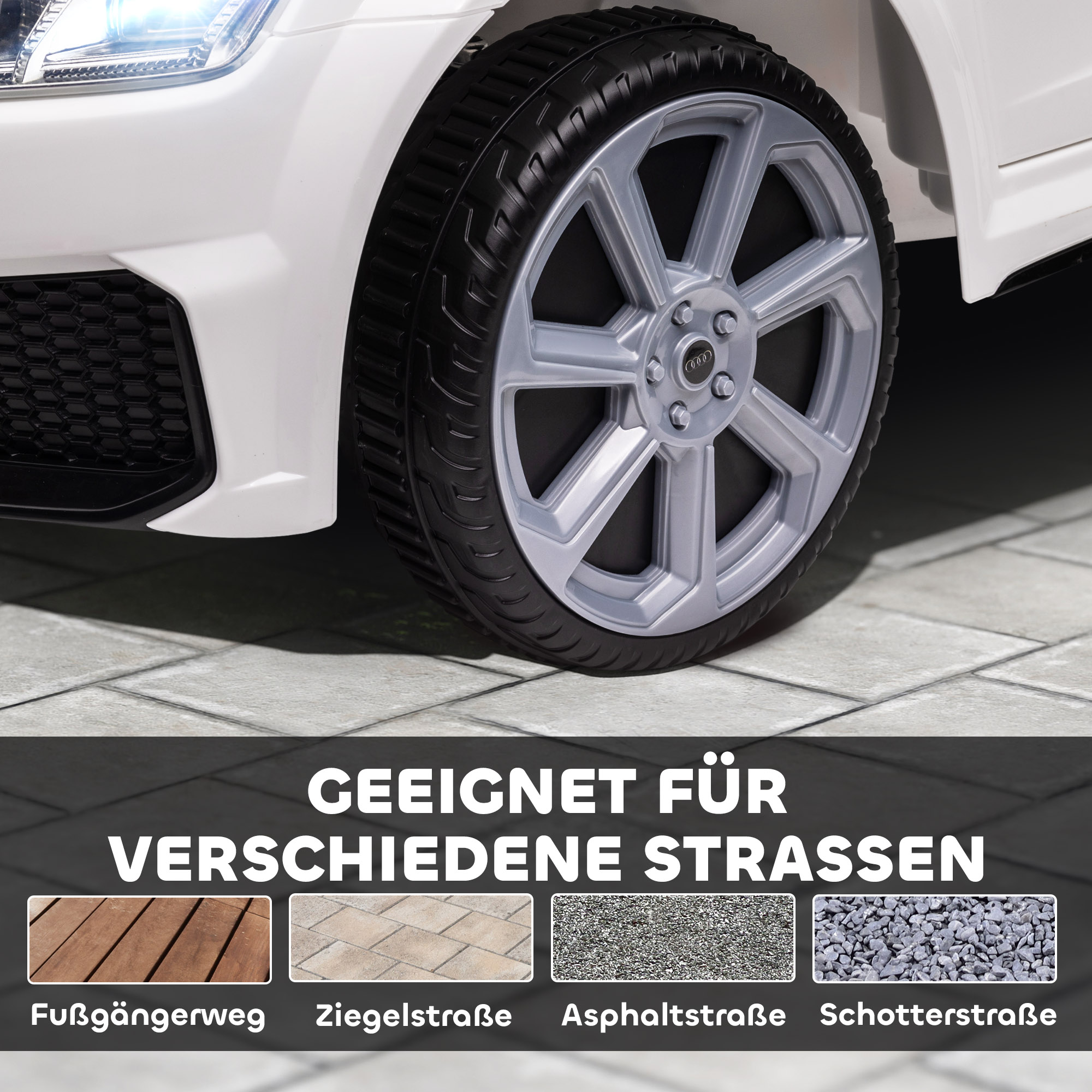 Kinderfahrzeug Audi TT RS Roadster, 3 km/h, Fernbedienung, LED, USB, weiß