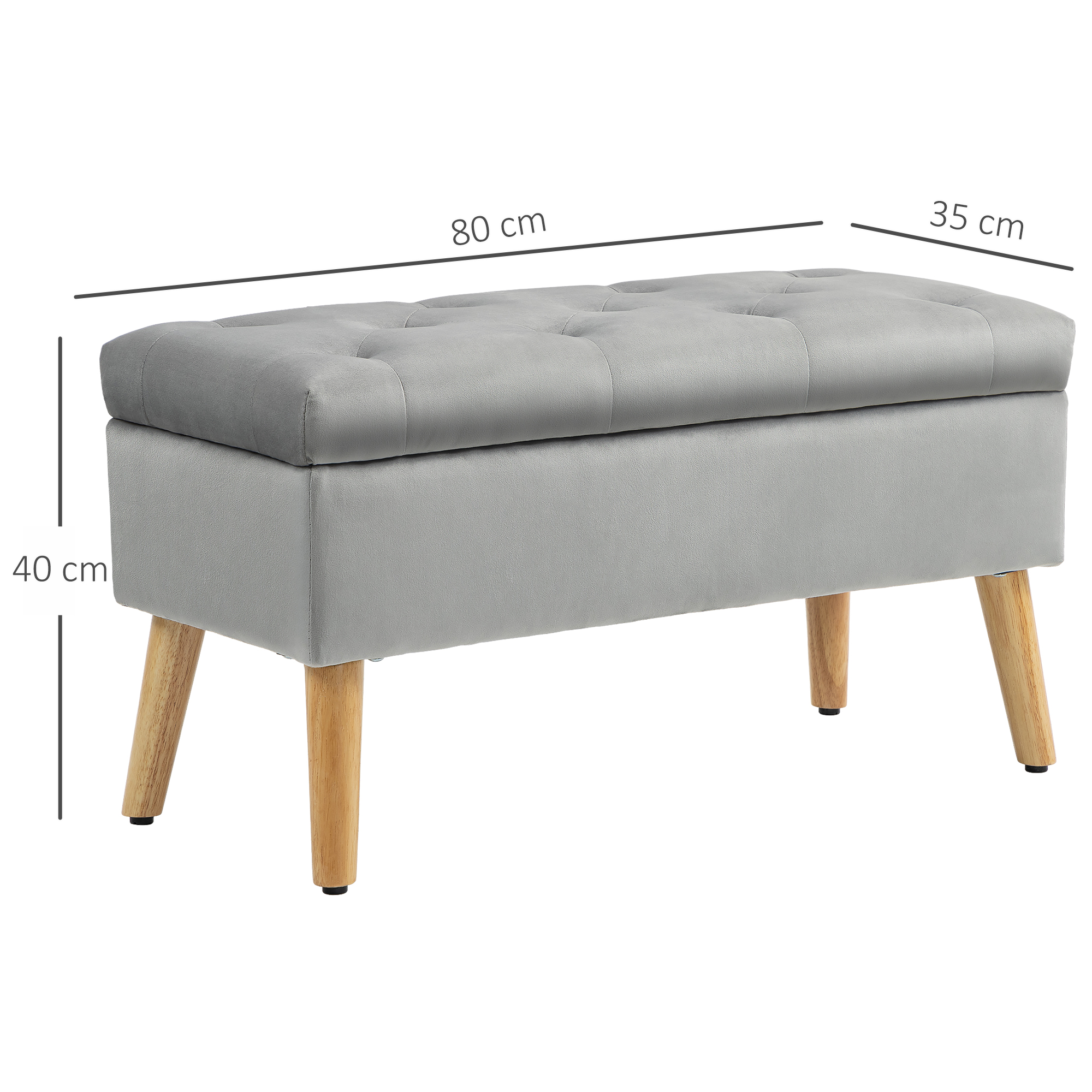 Polsterbank mit Stauraum, Stoffbezug in Samtoptik, Holzbeine, für Wohnzimmer, Schlafzimmer, Flur, 80 x 35 x 40 cm, Grau