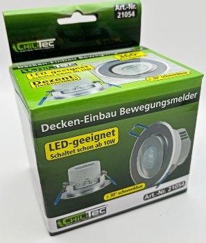 Decken-Einbau-Bewegungsmelder 360° Alu, PIR Sensor, 6m, schwenkbar, silber
