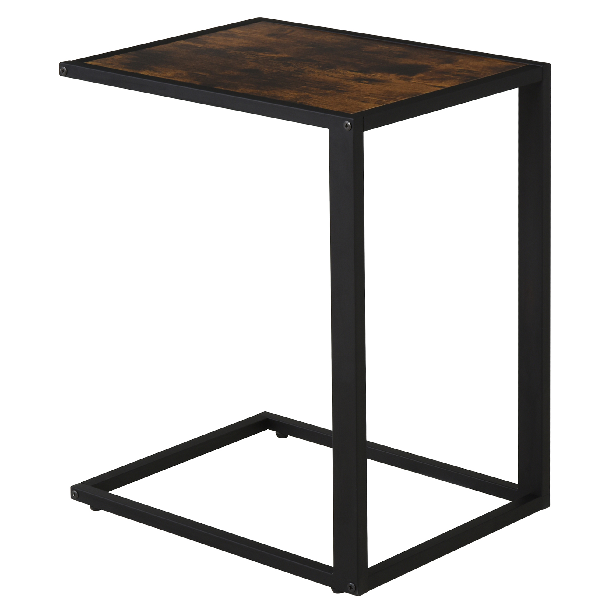 Beistelltisch in C-Form Kaffeetisch Couchtisch Laptoptisch für Schlafzimmer und Wohnzimmer kleiner Bereich mit Metallgestell Industrie-Stil Metall MDF Rustikal-Braun 40,6 x 50,8 X 64,2 cm
