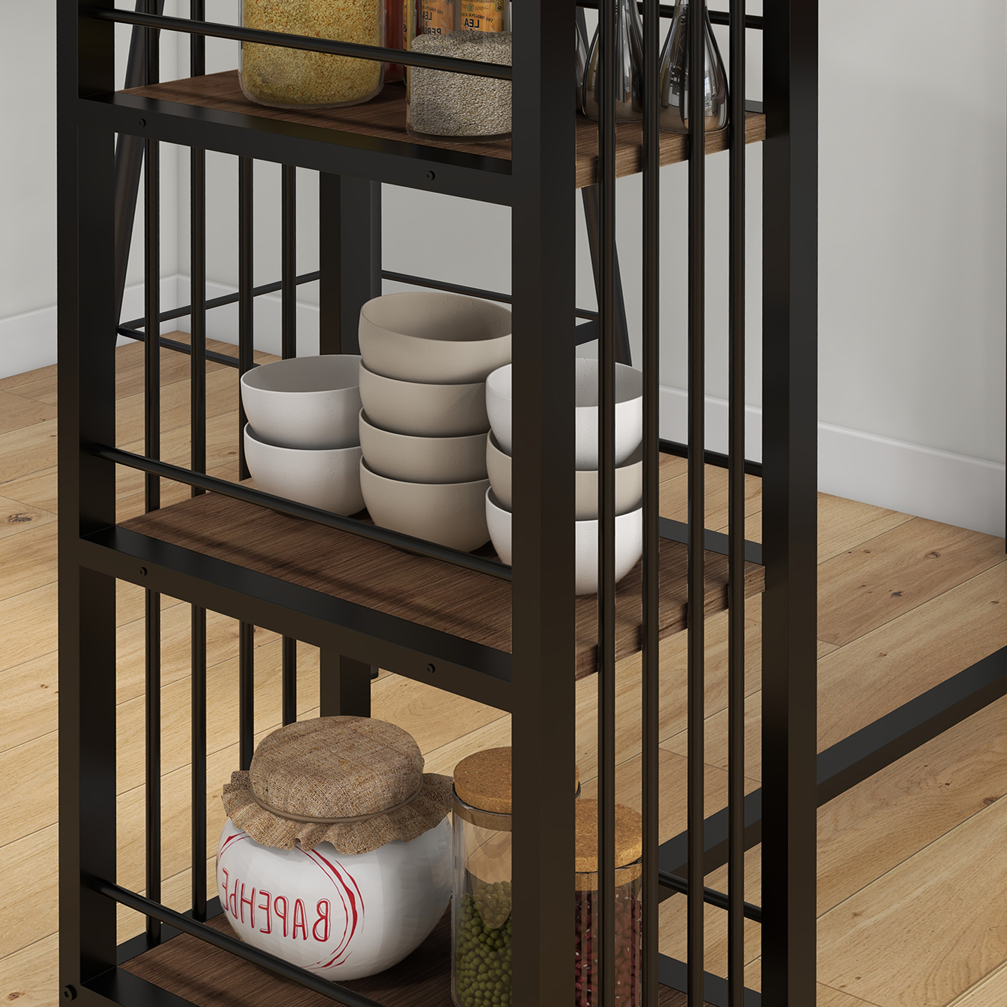 Bartisch Stehtisch Küchentresen, Industriedesign, 3 Regale, 120 x 40 x 105 cm; Schwarz + Braun