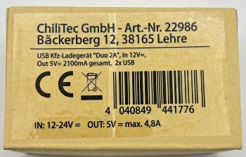 USB Kfz-Ladegerät "Duo 4,8A" 24W, In 12-24V=, Out 5V= 4,8A,  2x USB