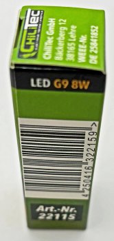 LED Stiftsockel G9, 8W, 880lm / 330°, 230V, 3000K, warmweiß