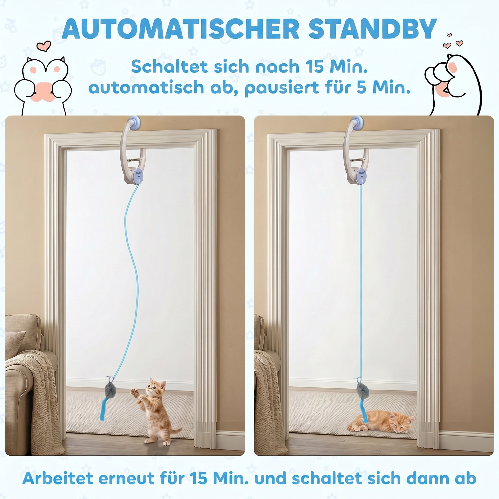 Interaktives Katzenspielzeug USB-Aufladbare Türhängende Hüpfende Maus für Katzen, 24,1 x 13,8 x 6,6 cm Weiß