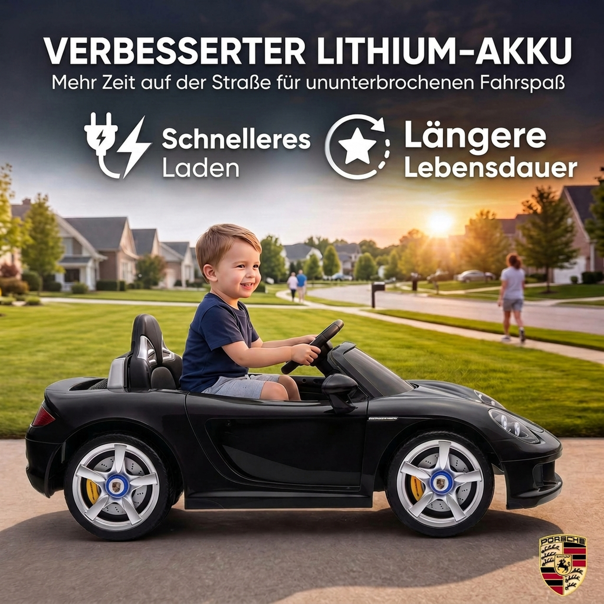 Kinder Elektroauto Porsche 12V Kinderauto mit Lithium-Akku Fernbedienung 2 Motoren Sanftanlauf Hinterradfederung