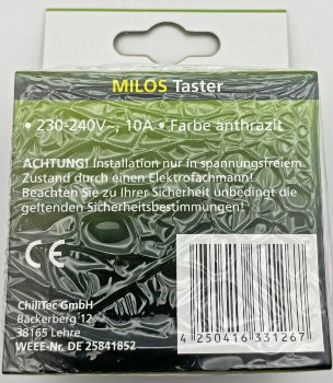 MILOS Taster, Anthrazit / 0-250V~/ 10A, inkl. Rahmen, UP