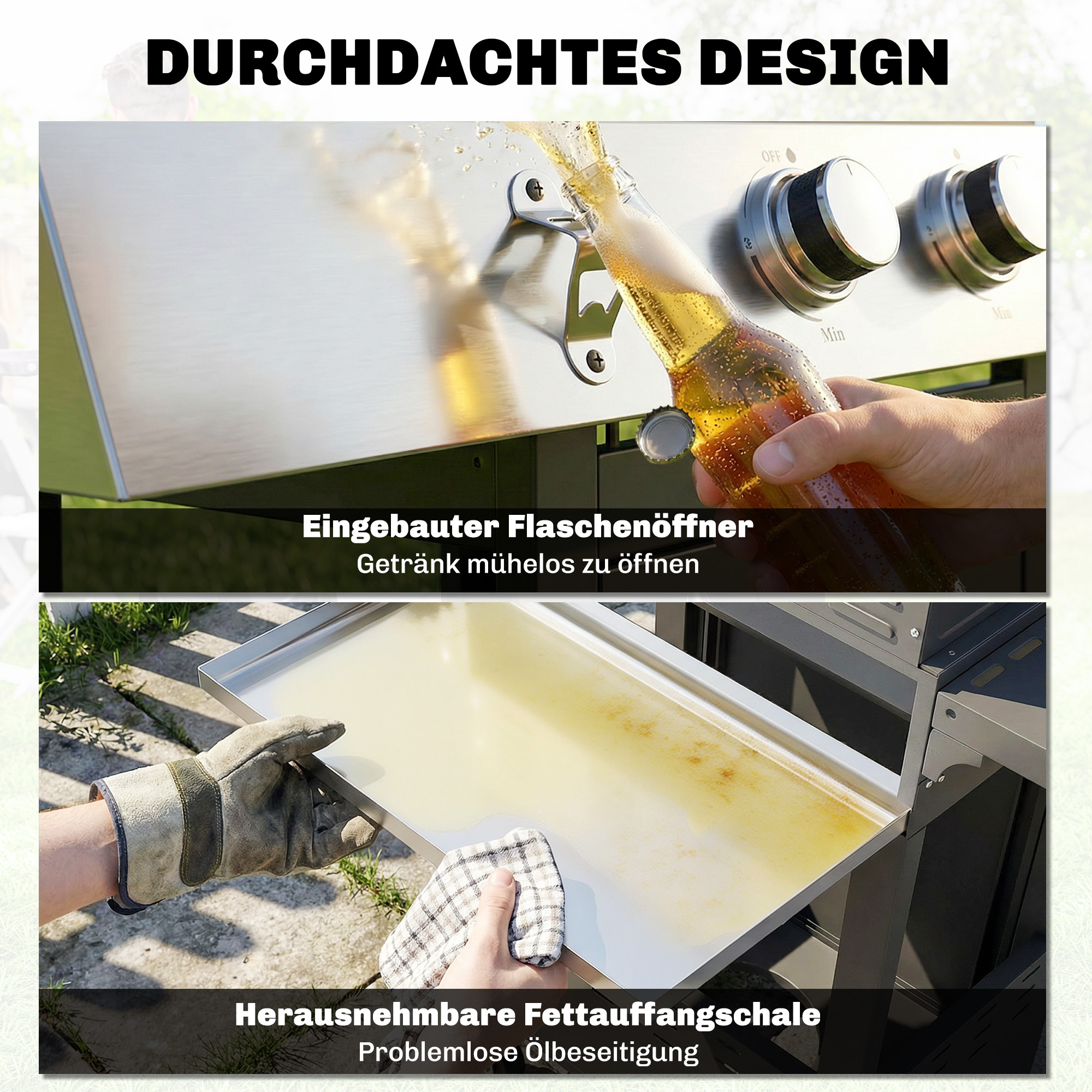 Gasgrill 10,5 KW 3+1 Brenner BBQ Grillwagen Edelstahl inkl Seitenbrenner Flaschenöffner Thermometer Gusseisen-Grillrost