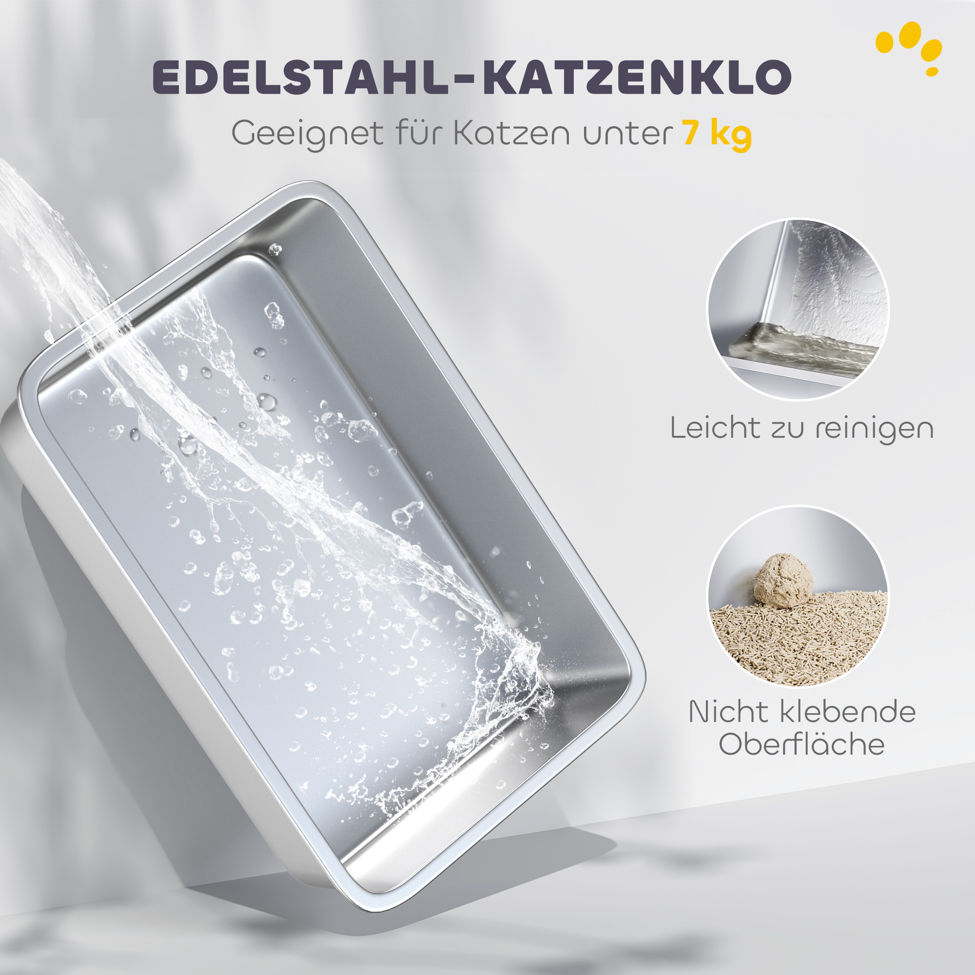Katzenklo, Katzentoilette mit Deckel, Streuschaufel, vorne Eingang und ober Ausgang Edelstahl bis 7 kg