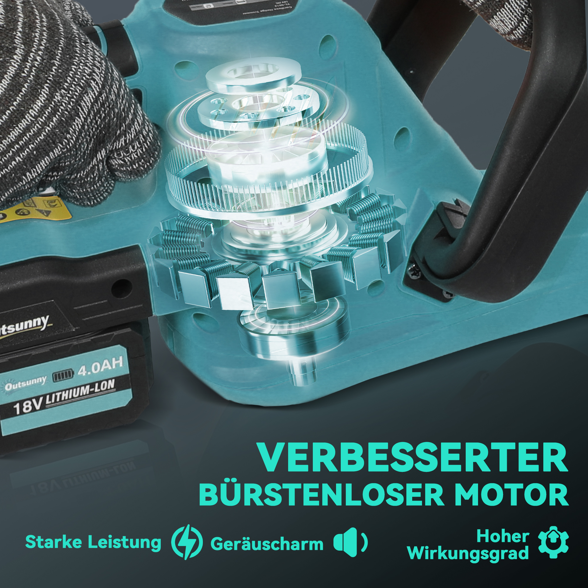 Elektro Heckenschere Akku Elektrischer Heckenschneider mit 51cm Schnittlänge Motor, Akku Blau