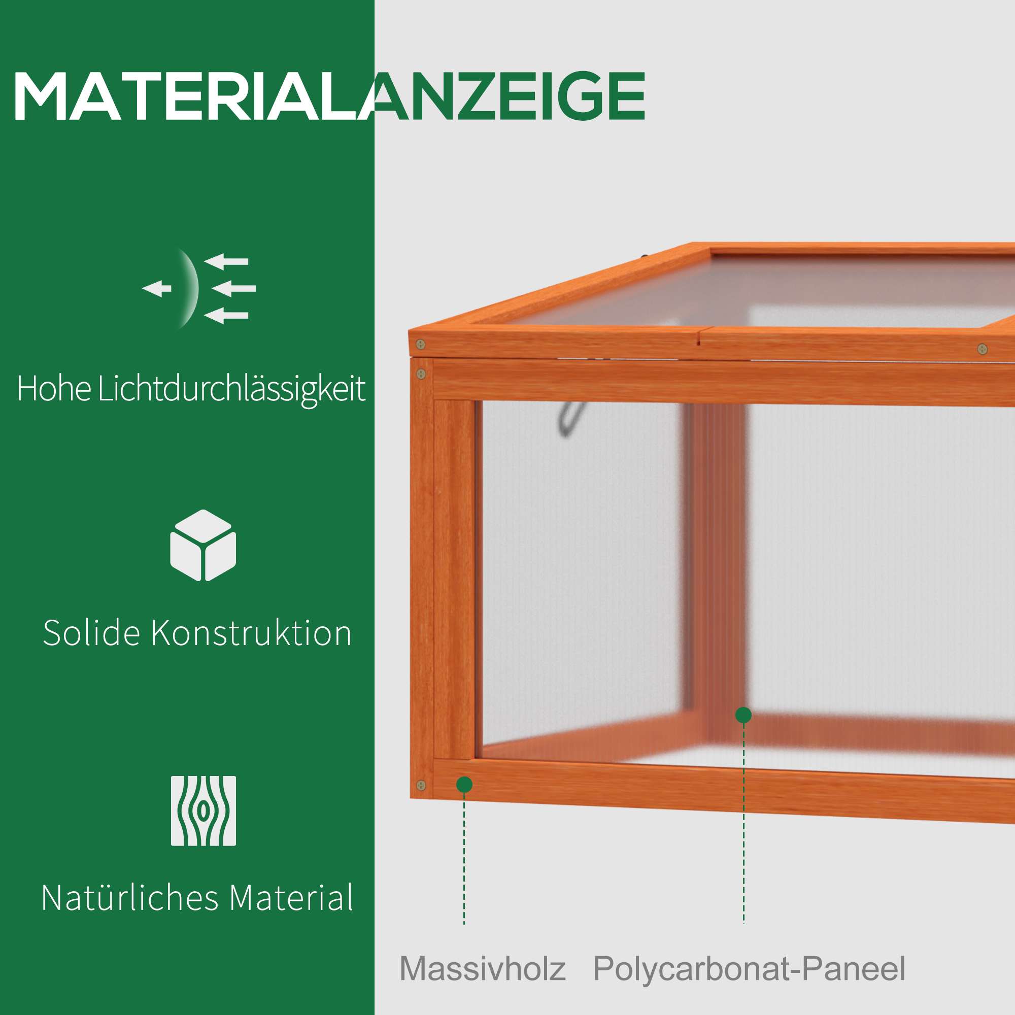 Frühbeet Holz und Polycarbonat Treibhaus 90 x 46 x 40 cm Gewächshaus mit Abdeckung wetterfest Frühbeetkasten für Garten Pflanzenbeet Orange