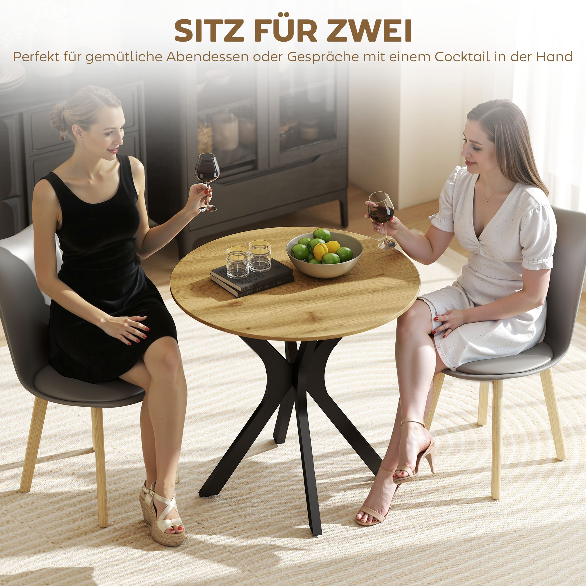 Esstisch Küchentisch Runder Tisch, Modernes Design, 78 cm x 78 cm x 75 cm, Naturholz