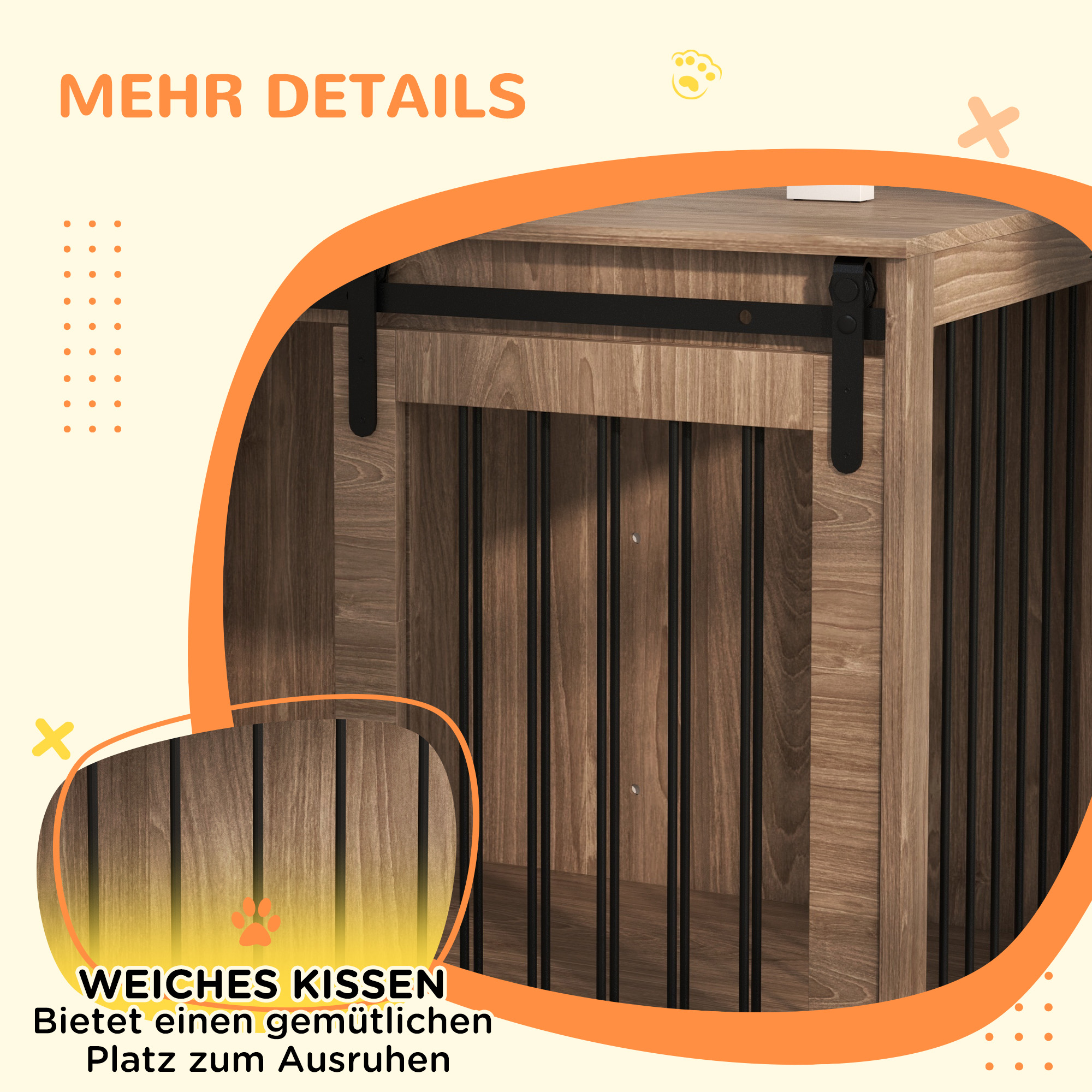 Hundebox Hundekäfig, Verriegelbar, Holzoptik, rustikales Design, 98 cm x 58 cm x 67 cm, Walnuss + Schwarz