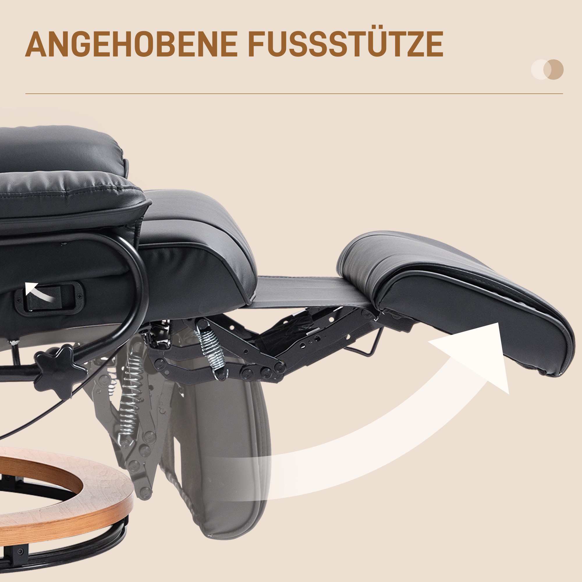 Relaxsessel mit Liegefunktion, drehbar, bis 150 kg, Kunstlederbezug, Stahlrahmen, Schwarz