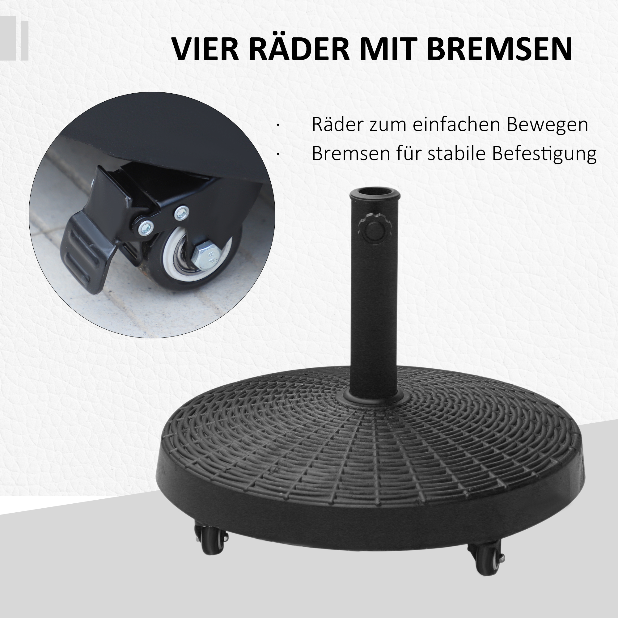 Sonnenschirmständer 25kg Schirmständer mit Rollen rund Rattanoptik Ständer für Schirmstangen mit Ø38/48 mm Ständer für Garten, Balkon, Schwarz