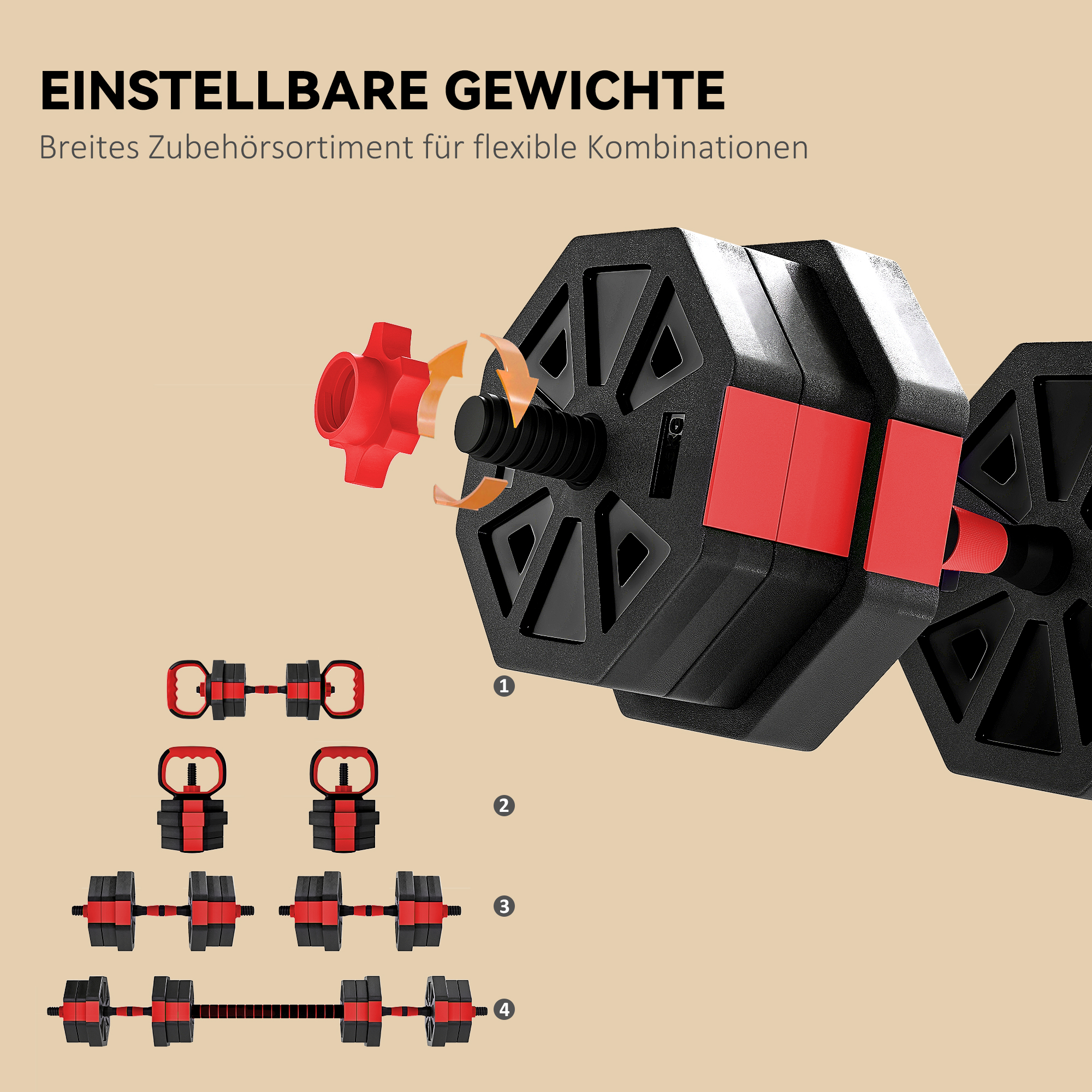 4-in-1 Hantelset Kurzhantel Set Kurzhanteln Langhanteln verstellbar 20 KG für Krafttraining Zuhause