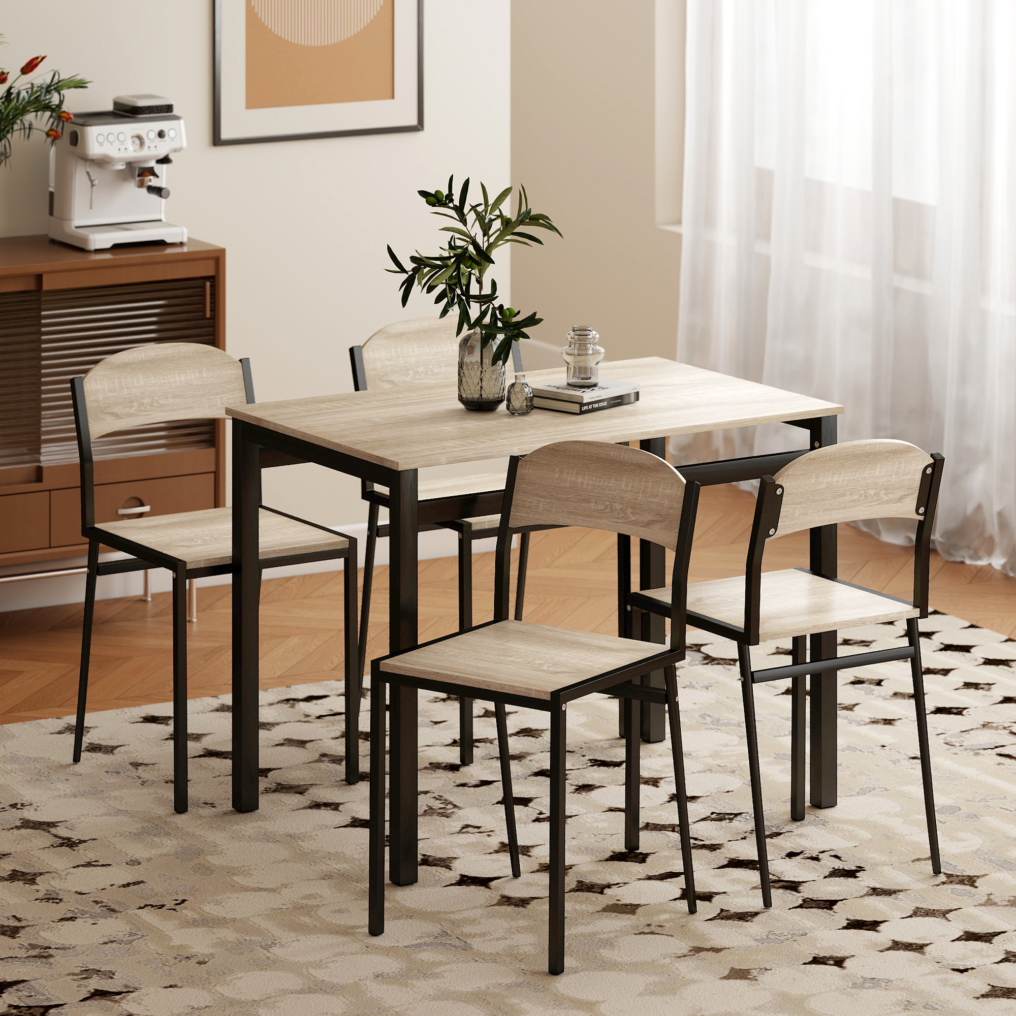5-teilige Essgruppe, Esstisch mit 4 Stühlen, platzsparendes Küchentisch-Set, Sitzgruppe für Esszimmer, Küche, Schwarz