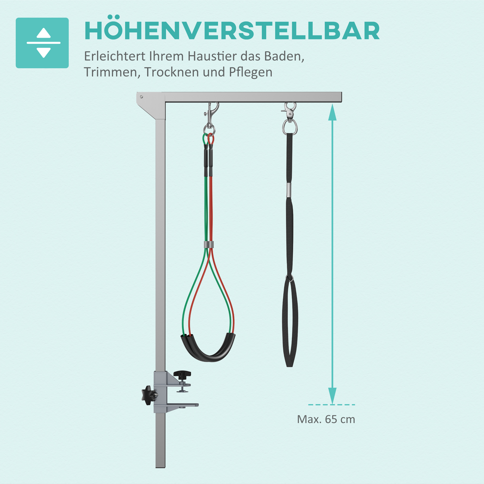 Haustierfrisiertisch Frisiertisch für Haustiere, höhenverstellbar, 36  x 8 x 74 cm, Silber