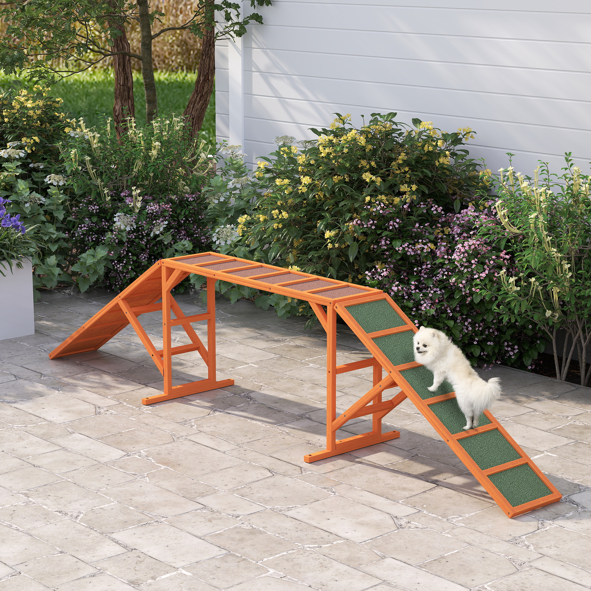 Agility Hunderampe, Parcours, rutschfest, wetterfest, Holz, 335 x 55 x 60 cm, Orange